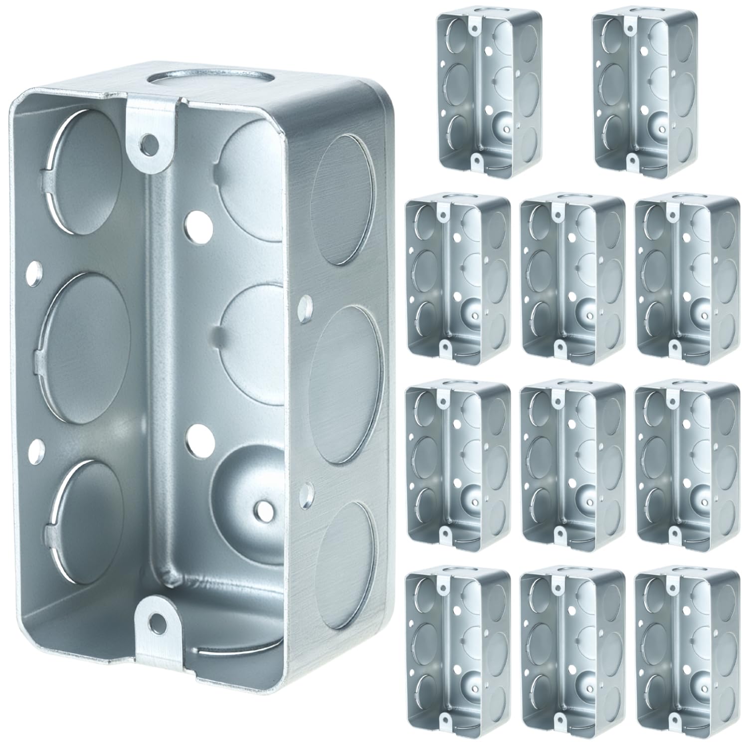Electrical Box 12-Pack, 4x2 Inch Outlet Box,13 Cubic Inches, Ten 1/2 Inch Knockouts Electrical Box,1-7/8" Deep, Galvanized Steel