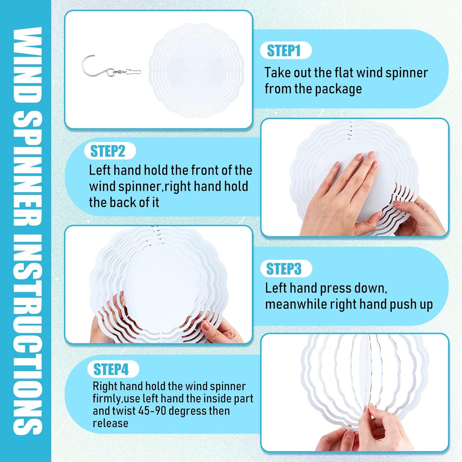 16 Pack 8 Inch Sublimation Wind Spinner Blanks 3D Aluminum Wind Spinners Hanging Wind Spinners DIY Crafts Ornaments Bulk for Indoor Outdoor Garden Yard Window Front Door Decoration, 2 Styles