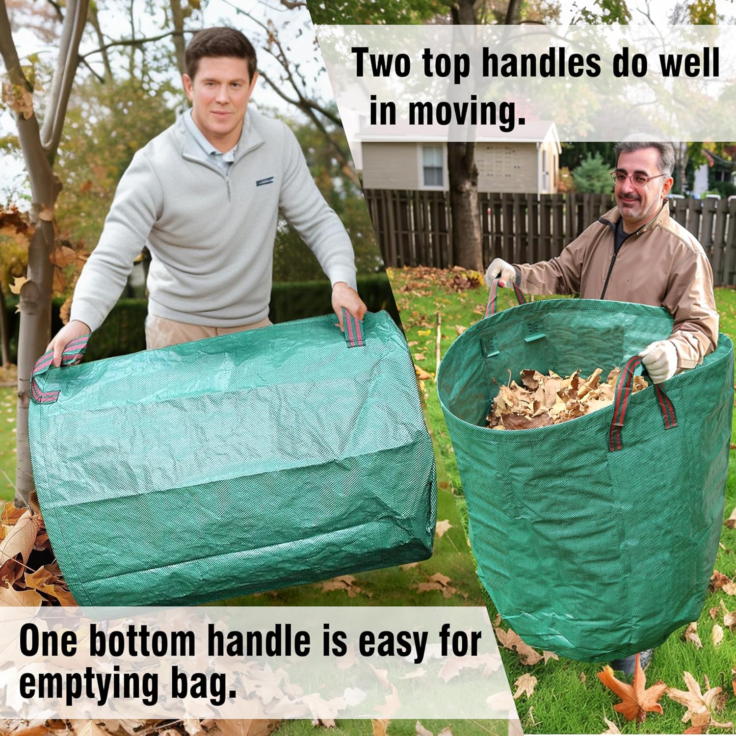 3-Pack 72 Gallon Yard Waste Bags, Reusable Heavy Duty Collapsible Garden Leaf Bags with Plastic Ring, Stand-Up Yard Waste Bin for Leaves, Lawn Debris & Grass Clippings