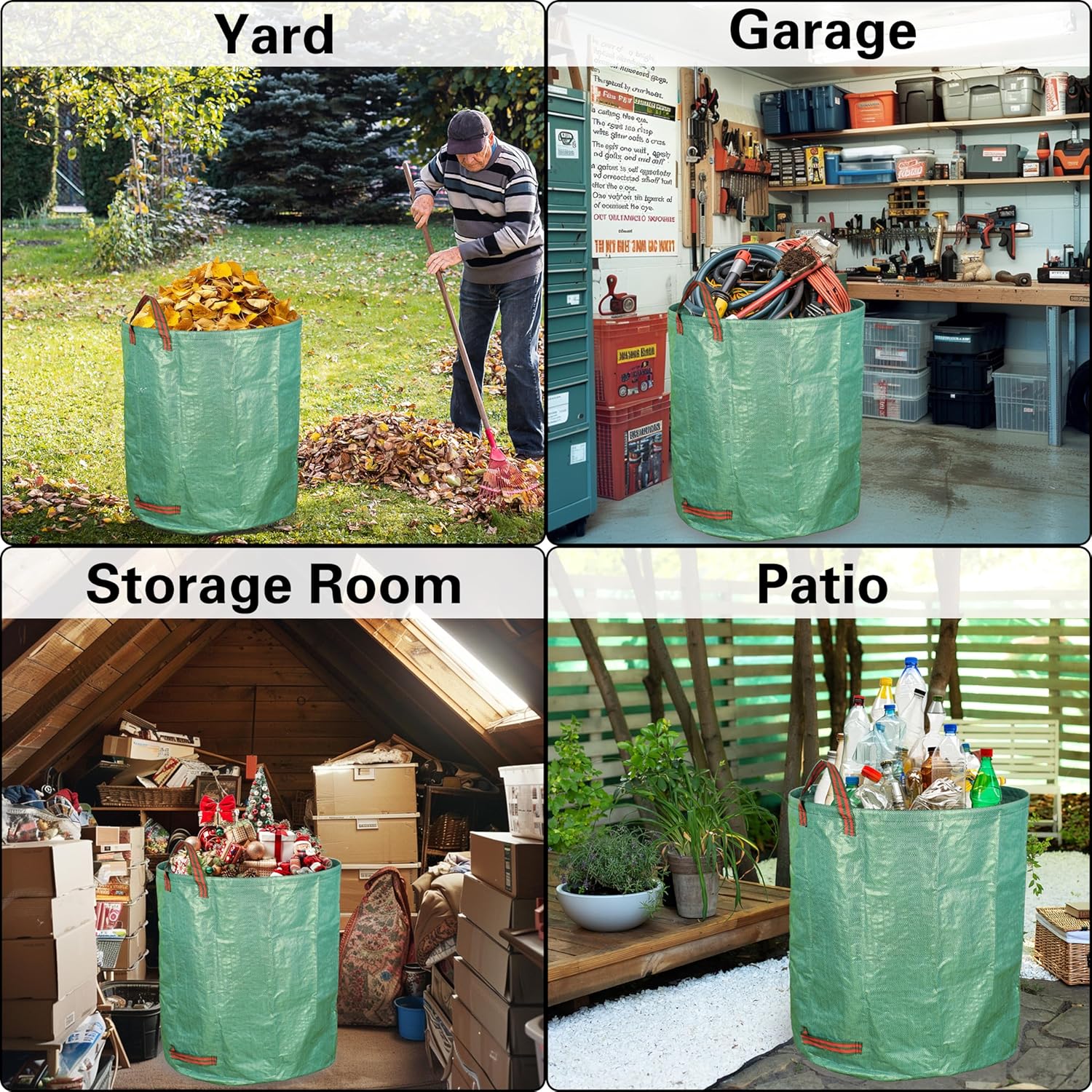 3-Pack 72 Gallon Yard Waste Bags, Reusable Heavy Duty Collapsible Garden Leaf Bags with Plastic Ring, Stand-Up Yard Waste Bin for Leaves, Lawn Debris & Grass Clippings