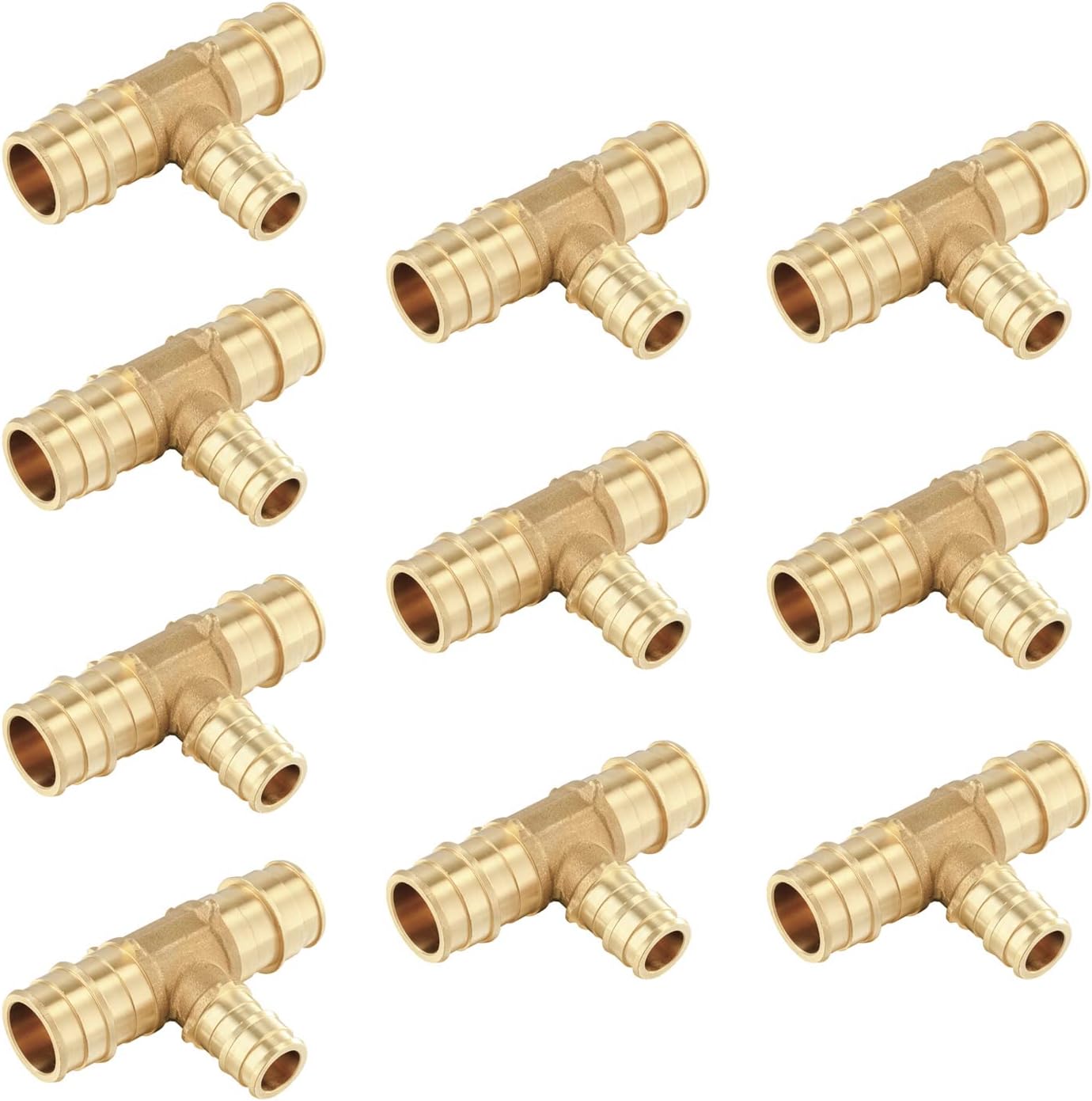(Pack of 10) Pex A Full Flow Expansion Brass Fittings 3/4"x 3/4"x 1/2" Reducing Tee ONLY For Pex-A Tubing Connection, ASTM F1960,(PEX1960120)