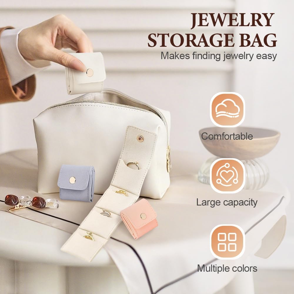 Mini Travel Jewelry Bag, 2026 New Small Jewelry Box Foldable Multifunctional Travel Jewelry Pouch for Earrings, Rings (Pink)