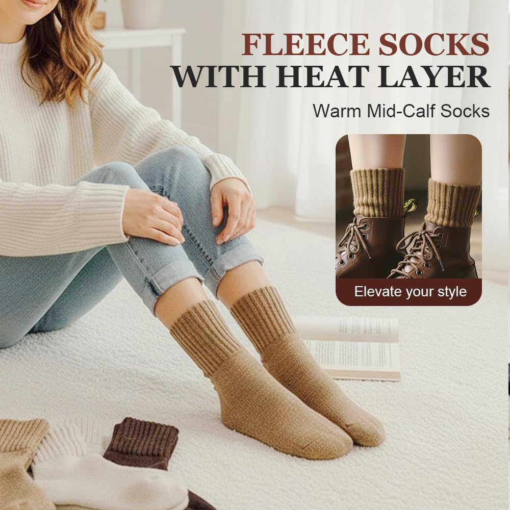 Women's Solid Mid Calf Socks, 2026 New Cozy Soft Comfy Warm Thick Cute Knit Crew Socks Multipack for Fall and Winter