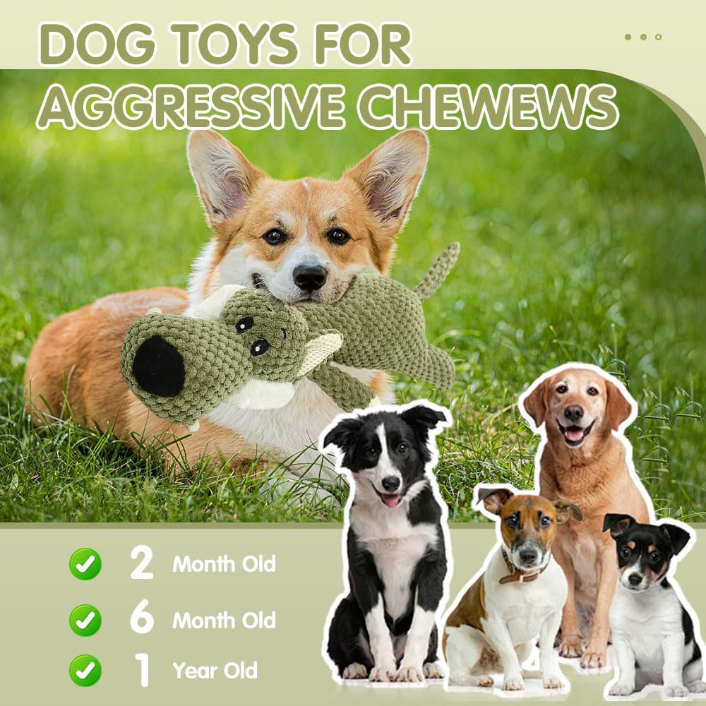 Dog Plush Toys for Aggressive Chewers, Dog Toys Indestructible Dog Puppy Squeaky Chew Toys, 2026 Interactive Dog Toys for Heavy Chewers Durable Chew Toys Dog Plush Toy (Green)