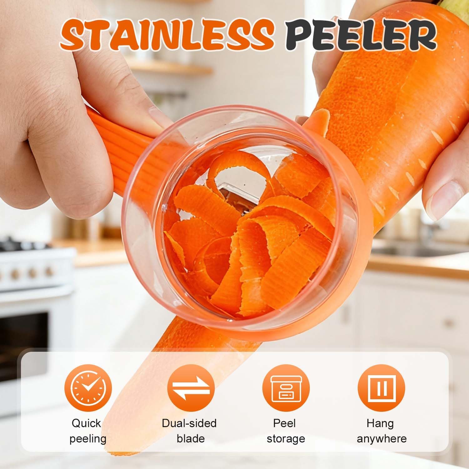 2026 New Kitchen Special Fruit Peeler with Box Storage, Upgrade Vegetable Peeler with Catcher Peeler with Storage Bucket, Double-Sided Stainless Steel Multi-Function Peelers (Orange+Blue)
