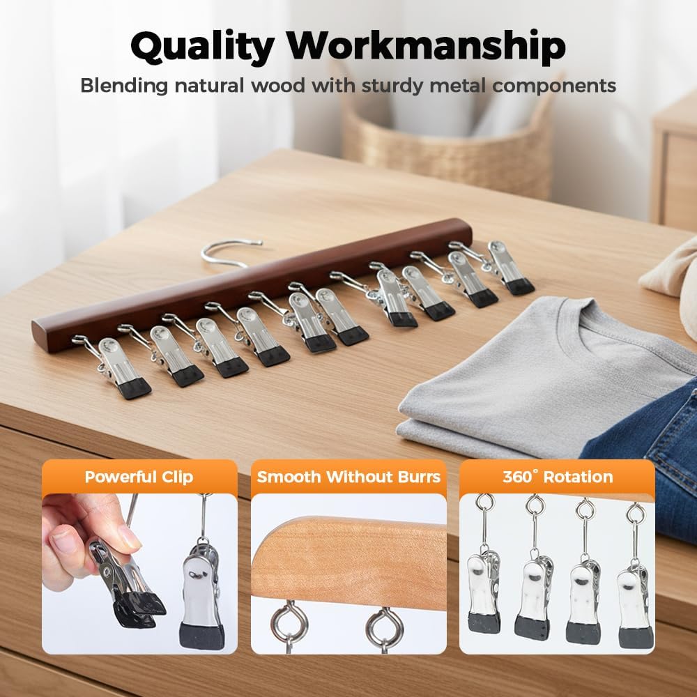 Legging Organizer for Closet, 2026 New Space-Saving Hat Scarf Clothespins for Jeans Closet Organizer with 10 Clips, Upgrade Legging Organizer for Closet 360° Swivel (Brown)