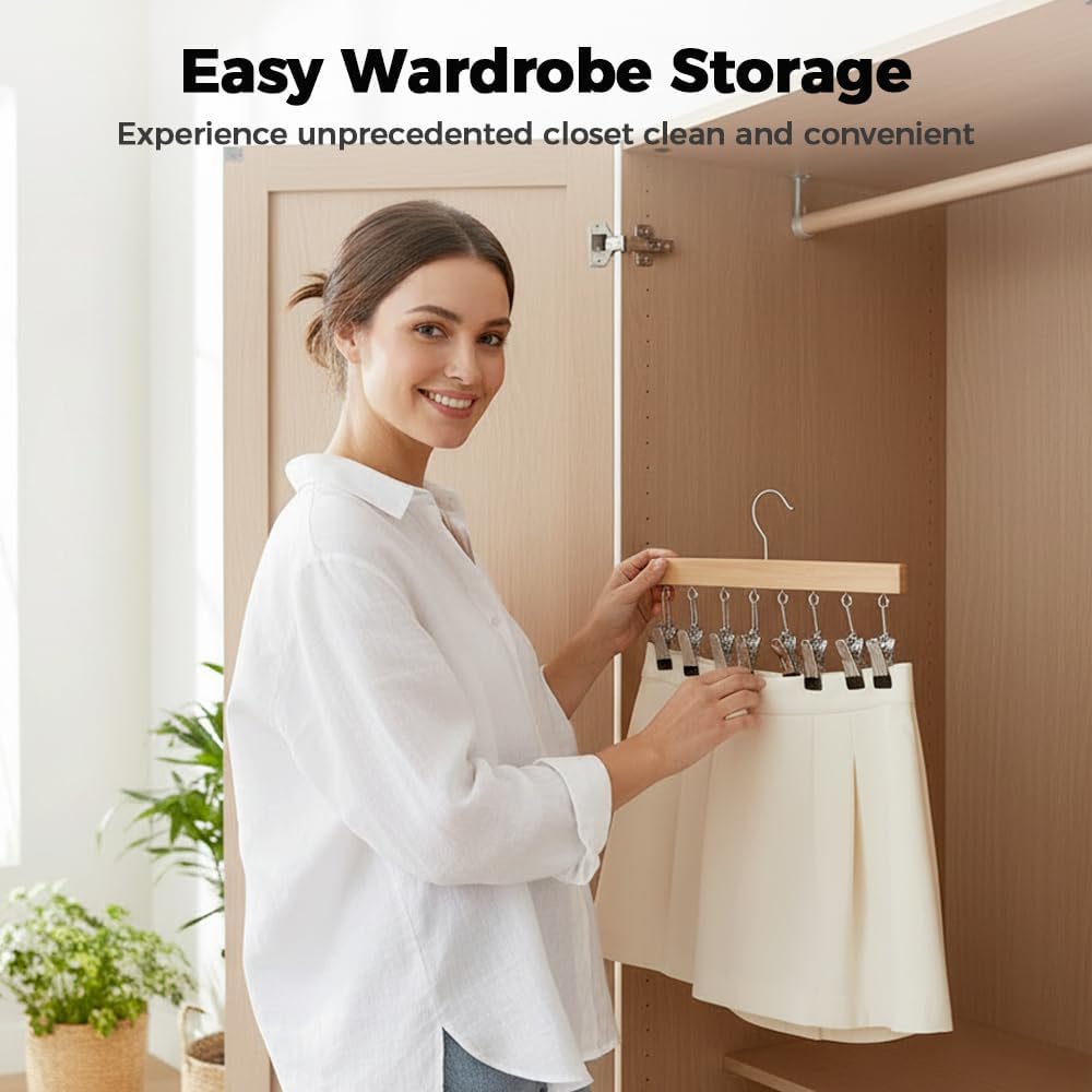 Legging Organizer for Closet, 2026 New Space-Saving Hat Scarf Clothespins for Jeans Closet Organizer with 10 Clips, Upgrade Legging Organizer for Closet 360° Swivel (Brown)