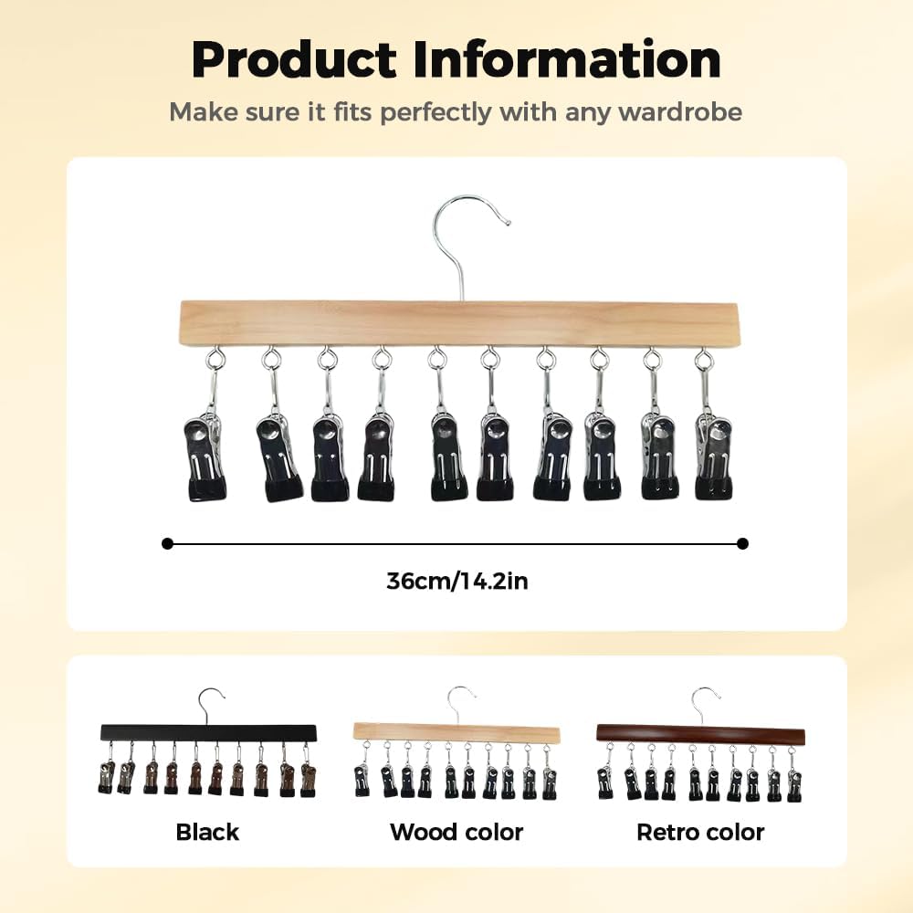 Legging Organizer for Closet, 2026 New Space-Saving Hat Scarf Clothespins for Jeans Closet Organizer with 10 Clips, Upgrade Legging Organizer for Closet 360° Swivel (Brown)