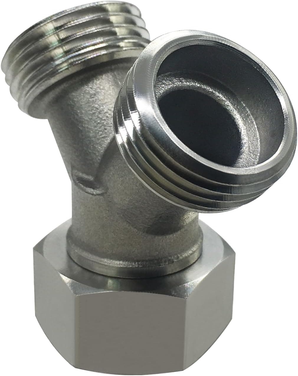 Stainless Steel Garden Hose Splitter 2 Way Y Connector Heavy Duty GHT Threaded for Outdoor Garden Faucet