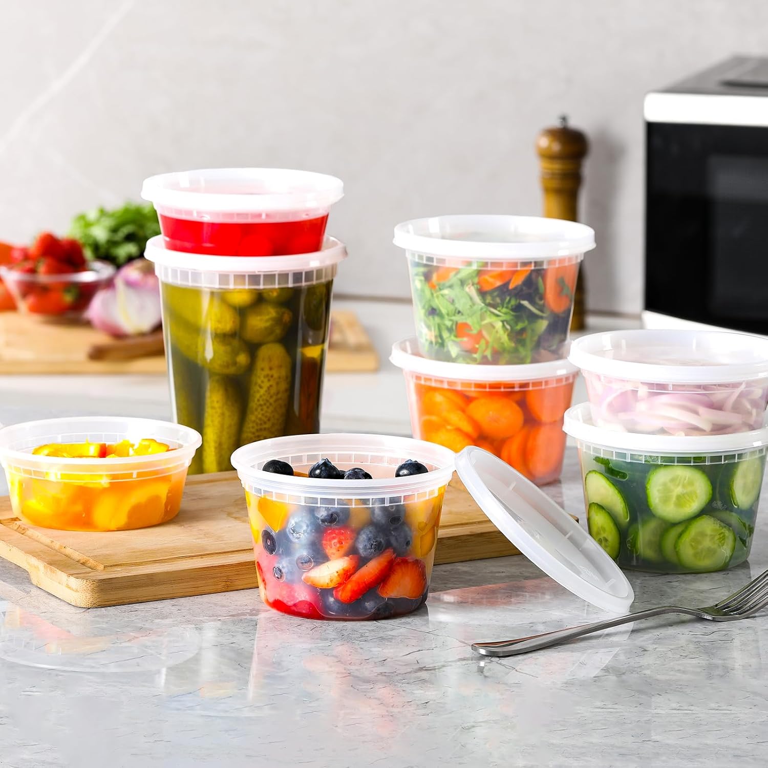 90 Sets Plastic Deli Containers With Lids, Assorted Sizes (8 oz 16oz 32oz) Variety pack, Airtight Food Storage Containers, Freezer/Dishwasher/Microwave Safe, Soup Containers For Takeout Food Storage