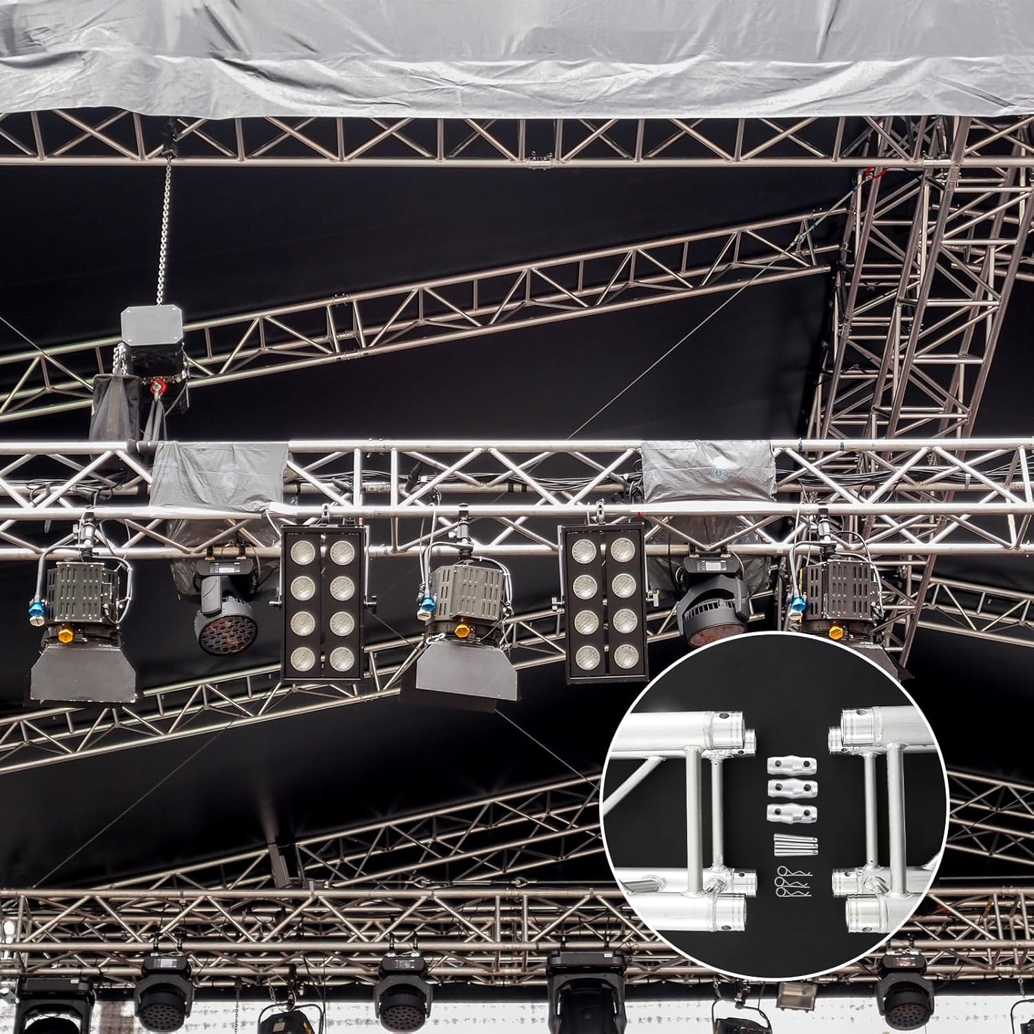 8 Pack Double Ended Conical Coupler with Clips Pin Truss Clamp DJ Stage Lighting Truss Pipe Connector Trusses Parts Stage Lighting Accessories Fit F34 F33 Pipe 50mm