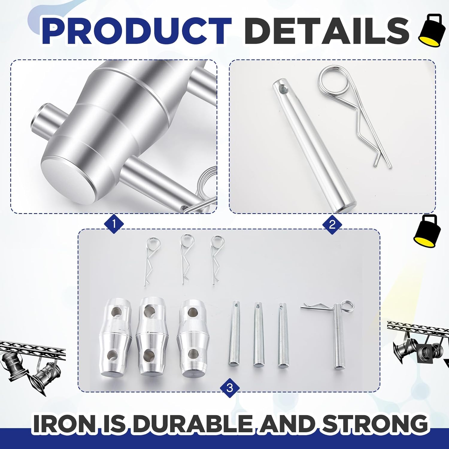 8 Pack Double Ended Conical Coupler with Clips Pin Truss Clamp DJ Stage Lighting Truss Pipe Connector Trusses Parts Stage Lighting Accessories Fit F34 F33 Pipe 50mm