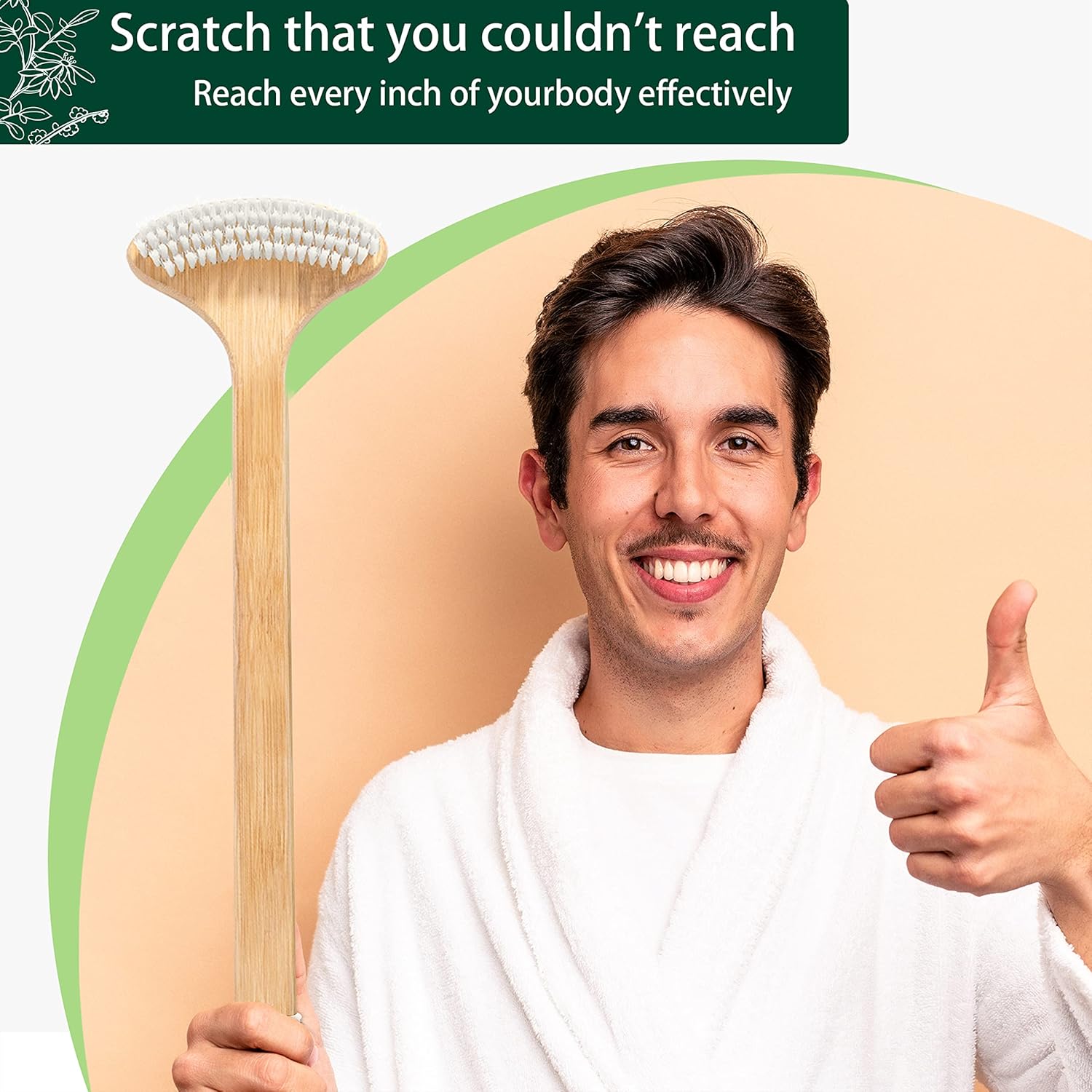 Bamboo Back Scratcher, 22'' Extra Long Curved Handle Reach Back Easily, Wide Brush Head Soft Bristles for Instant Itch Relief, Wet or Dry Use for Shower, Easy to Grip for Men/Women/Elderly