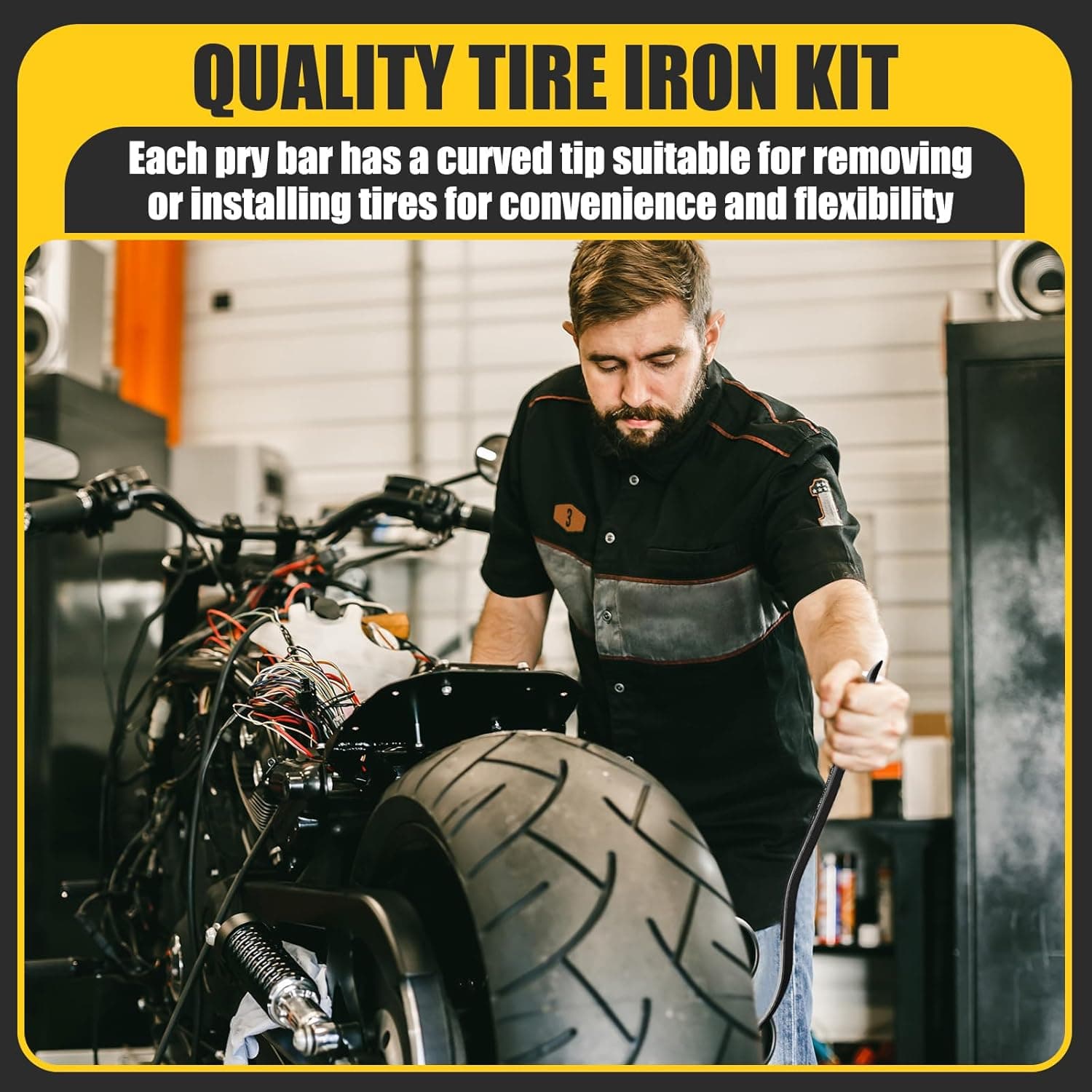 3 Pcs Tire Iron Kit Include 2 Pcs 10" Motorcycle Tire Spoons and a 15" Arc Levers Changing Repair Removal Tools for Dirt Bike Motorcycle ATV