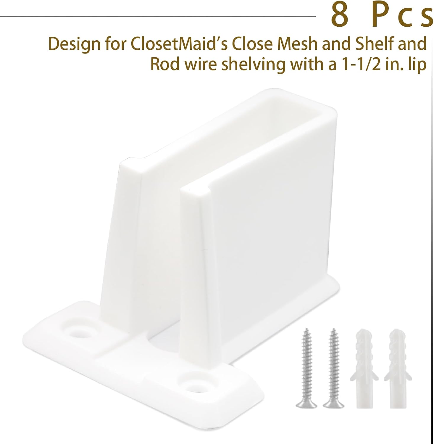 8 Pcs Wire Shelf End Brackets: Closet Maid Support, Wall Mount, White, Polyvinyl Chloride
