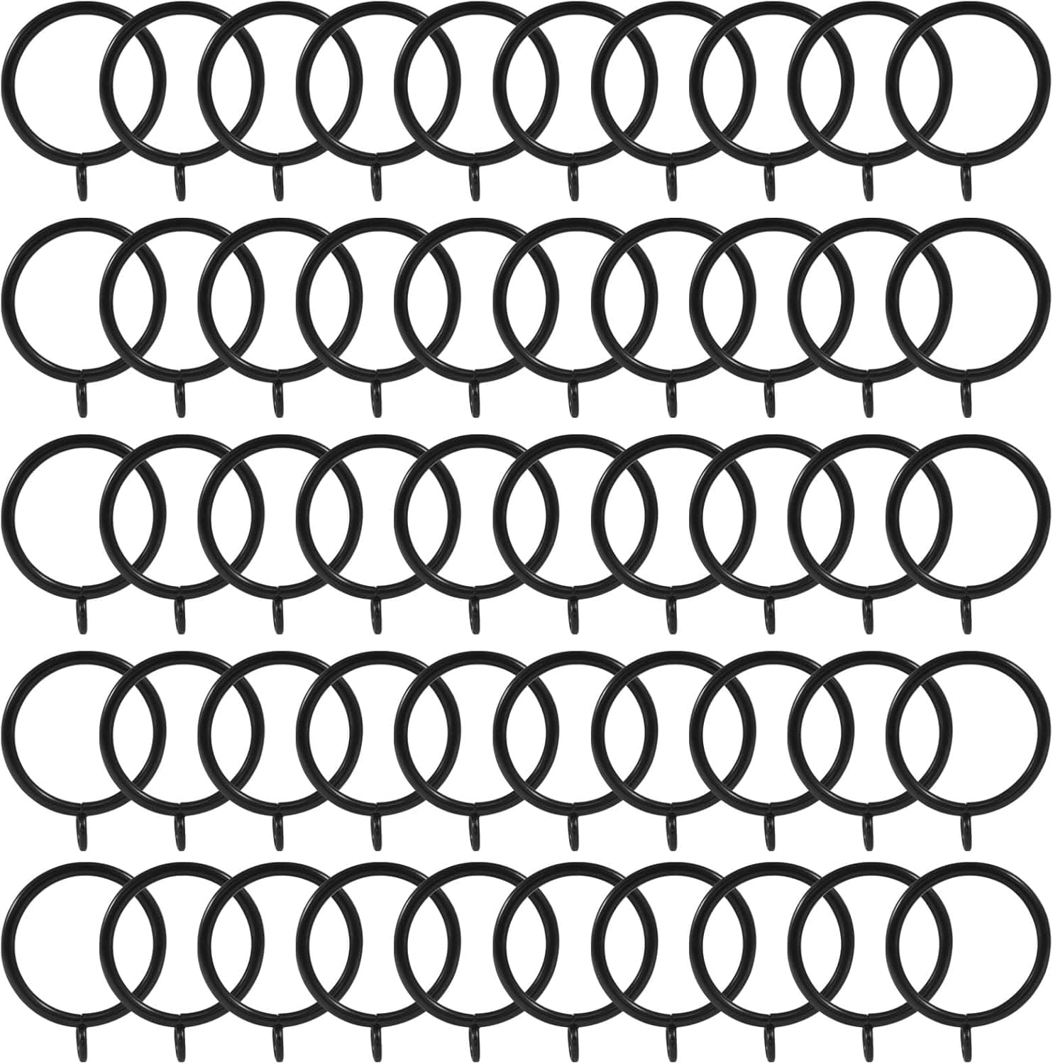 50 Pack Black Curtain Rings, Metal Curtain Rings with Eyelets Drapery Rings, 1.5 Inch Inner Diameter Drape Rings for 1.2 in Rods