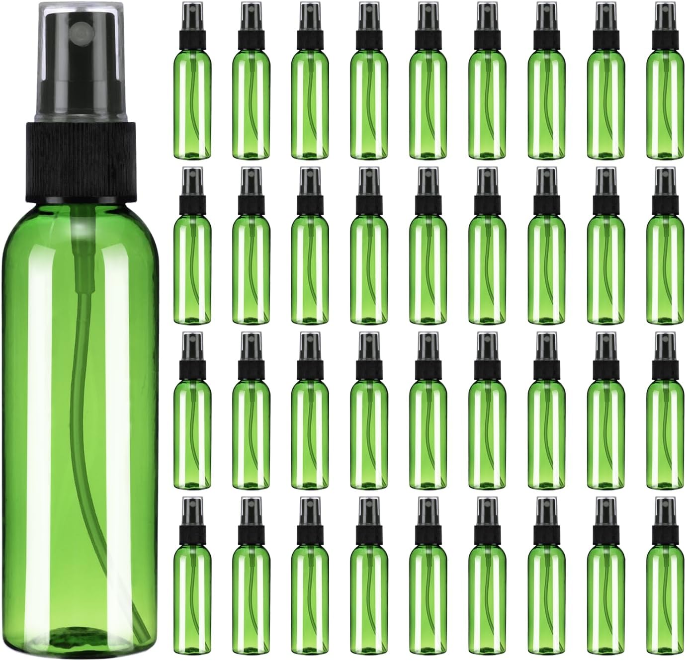 100Pack Spray Bottles, 2Oz/60ML Reusable Clear Empty Mist Plastic Mini Travel Bottle Set,Small Refillable Liquid Containers for Household Use, Essential Oil, Cleaning (Green Black)