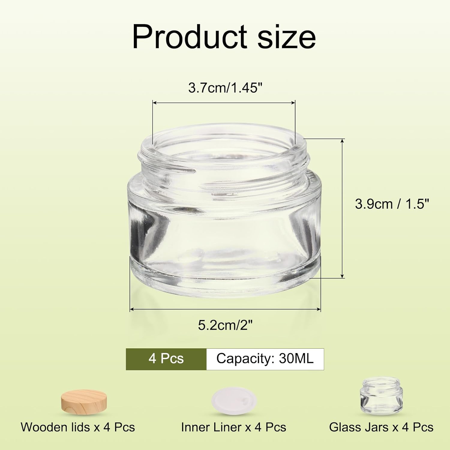 1 Set Round Glass Jars with Wood Lids, 1oz/30g Refillable Cosmetic Containers Glass Makeup Containers for Sample, Cream, Lotion, Powder Clear