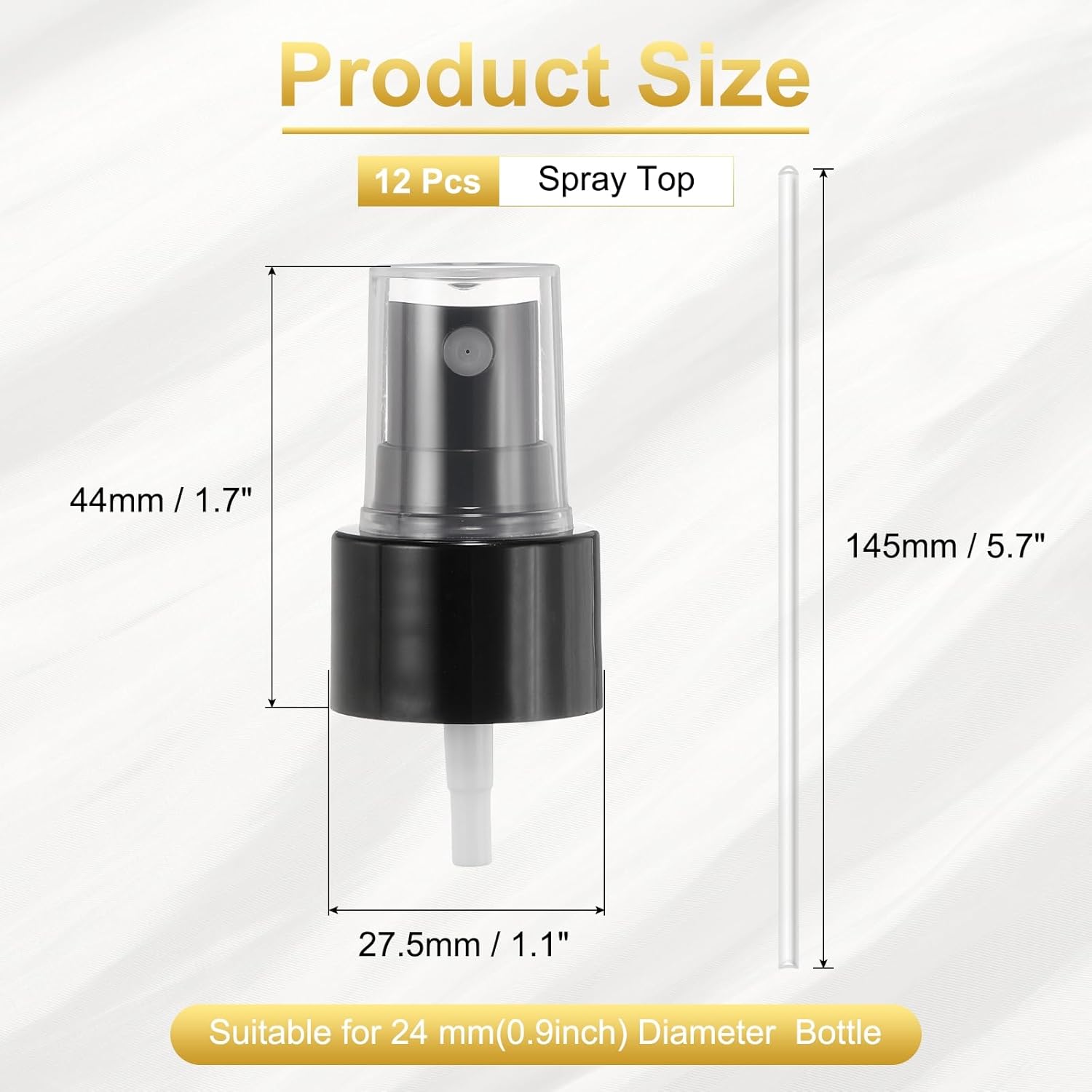 12 Pcs Black Spray Top, 24/410 Fine Mist Sprayer Reusable Replacement Spray Bottle Pump Plastic Top for Cosmetic Perfume and Body Sprays Bottle