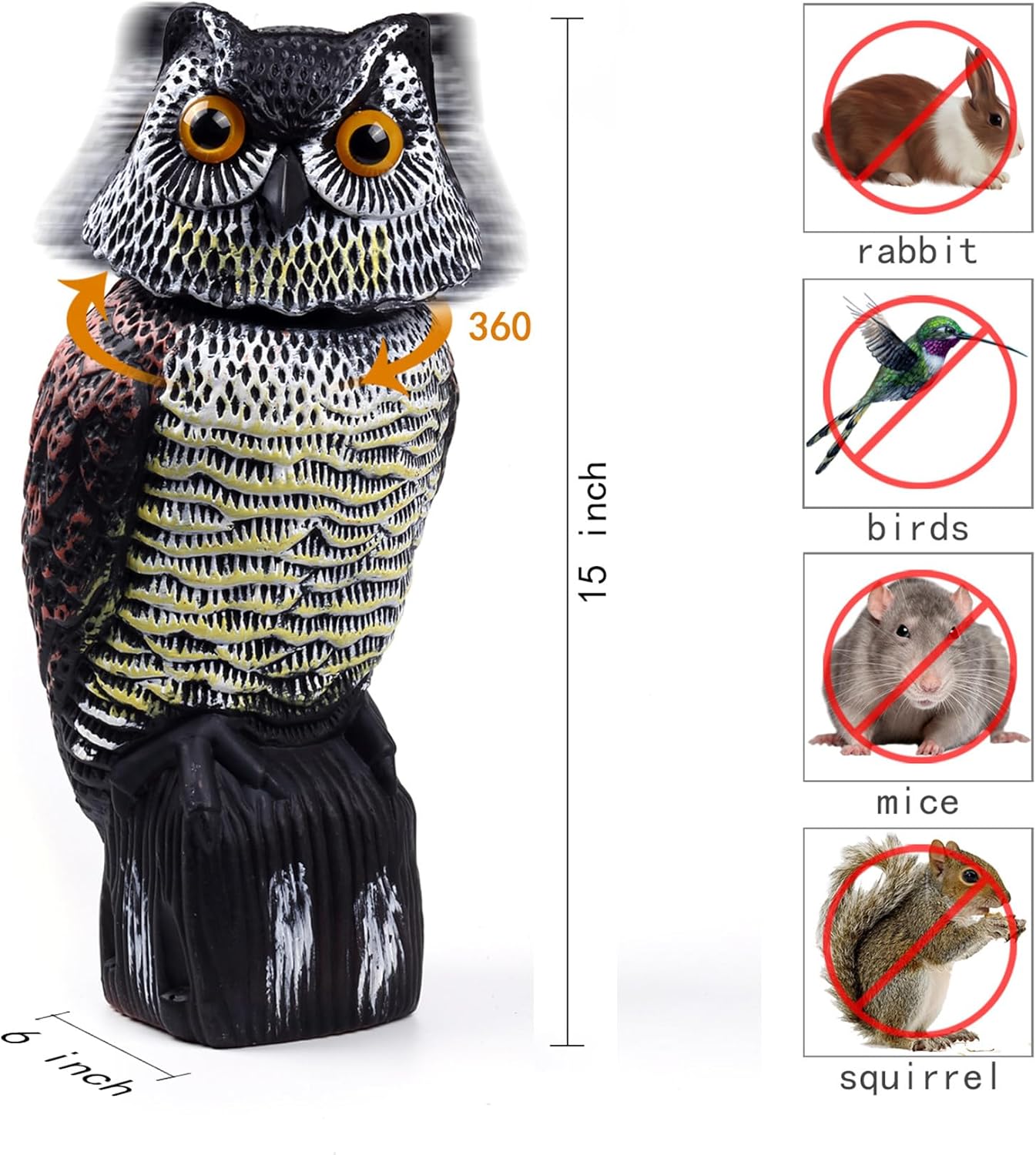 Fake Owl Decoys to Scare Birds Away, Rotating Head Sculptures, Nature Enemy Scarecrow Plastic Statues, Pest Repellent, Bird Control and Pigeon Deterrent Outdoor Yard, Garden Protectors