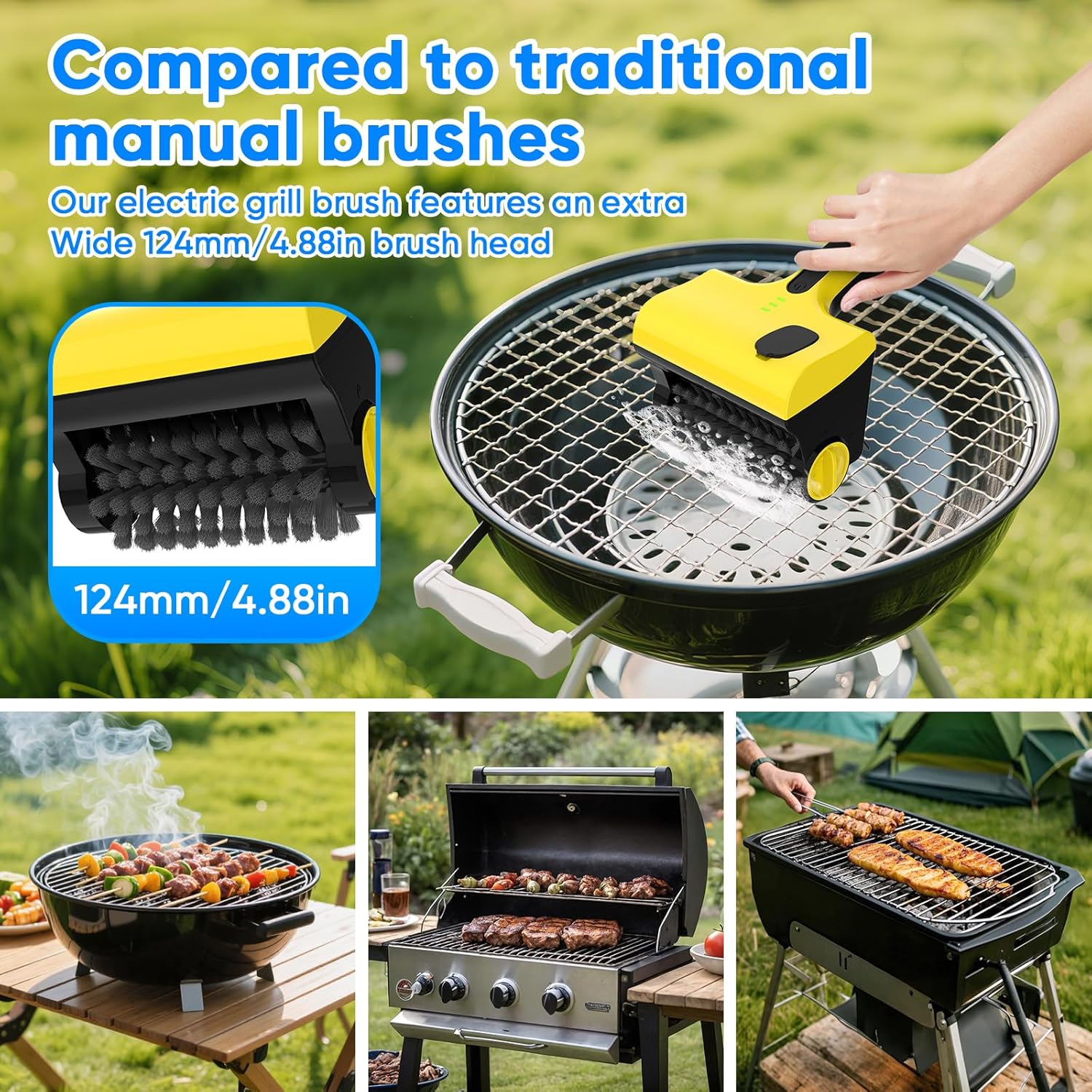 2 in 1 Electric Grill Brush, Cordless Electric Grill Cleaner for Outdoor Grill, 360° Rotating Cleaner Brush Head, Rechargeable Heavy Duty BBQ Grill Brush, IPX7 Waterproof