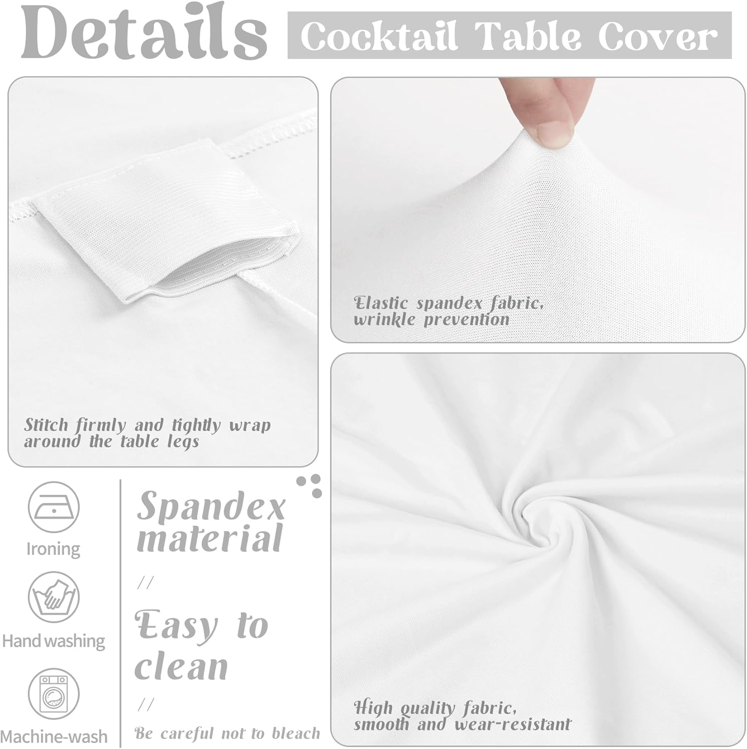 8 Pack Cocktail Table Covers 32x43 Inch Fitted Stretch Spandex Square Corners White Table Cover High Top Cocktail Round Tablecloth for Party, Wedding, Birthday, Banquet(White)