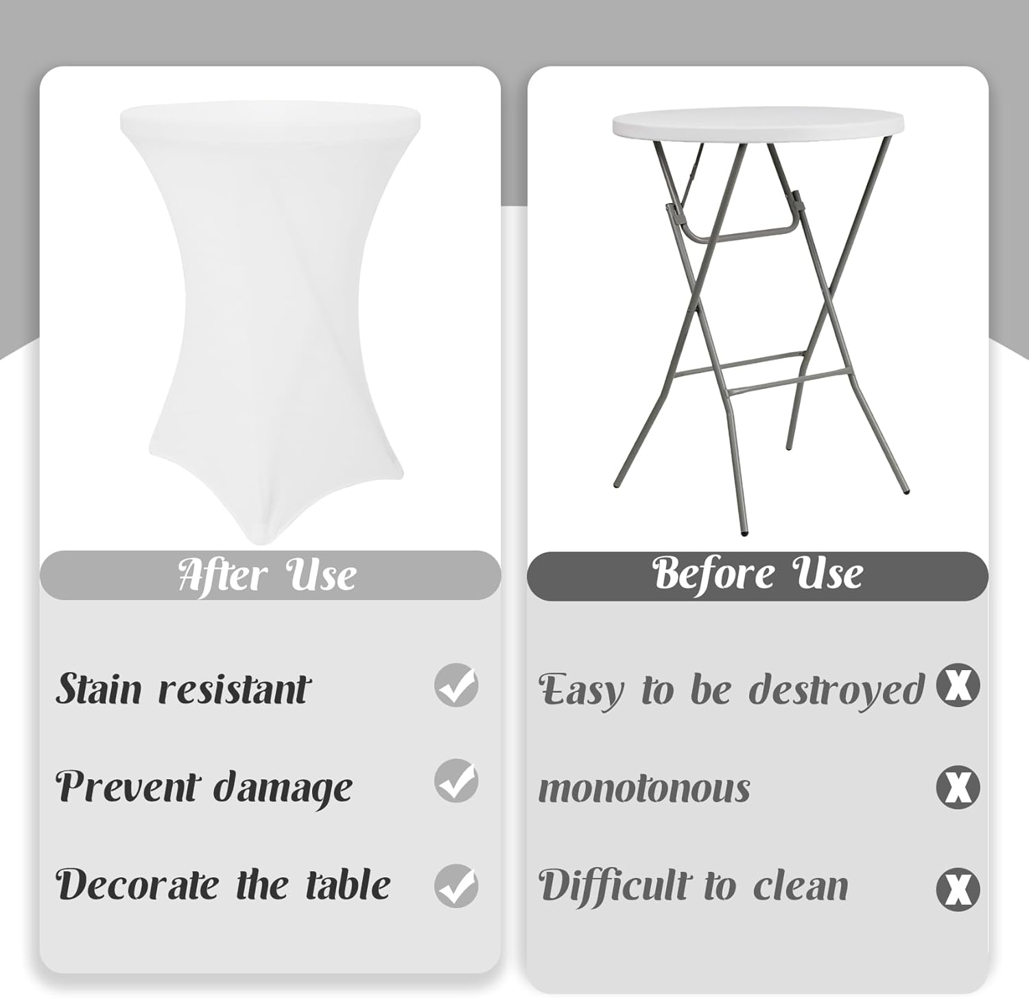 8 Pack Cocktail Table Covers 32x43 Inch Fitted Stretch Spandex Square Corners White Table Cover High Top Cocktail Round Tablecloth for Party, Wedding, Birthday, Banquet(White)