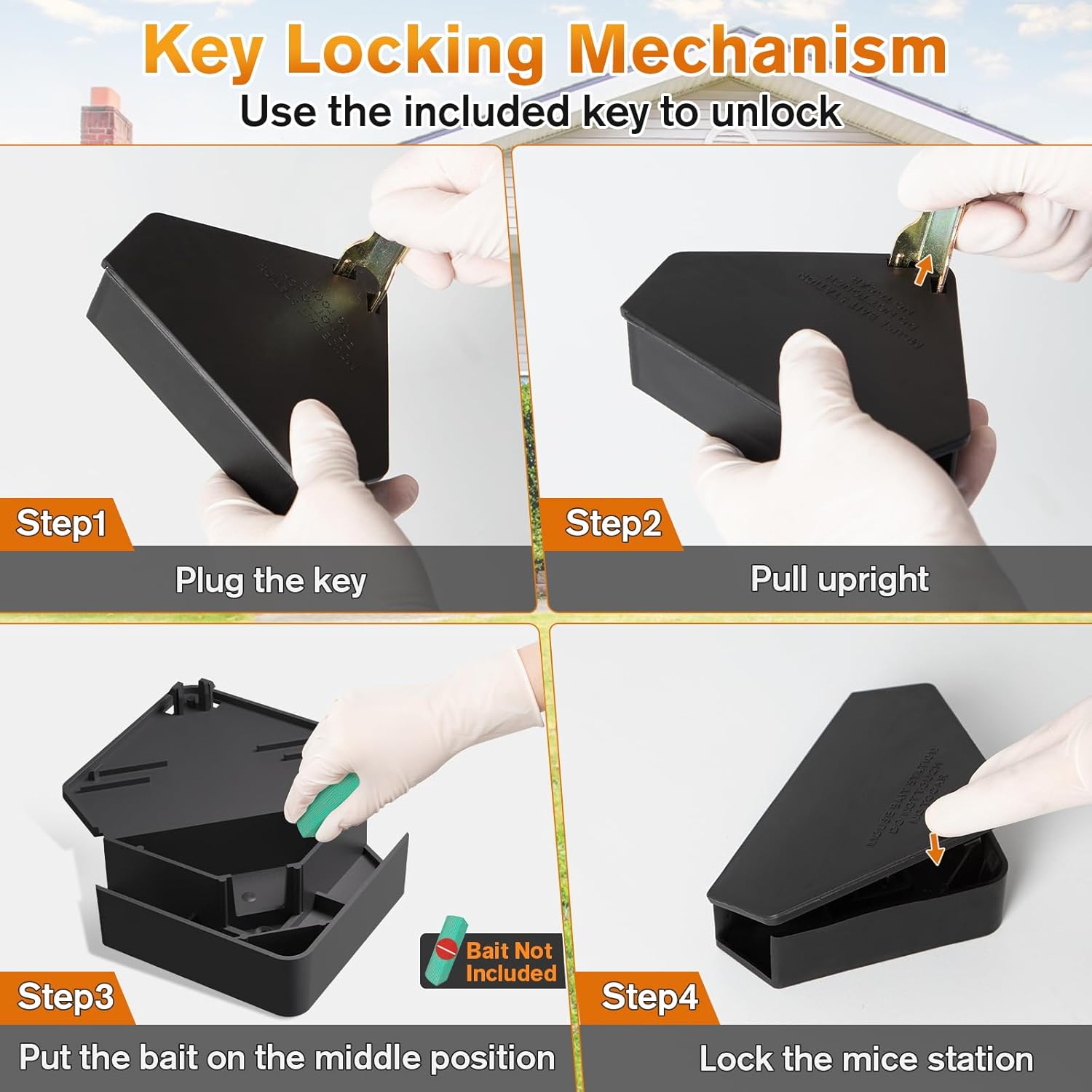 Mouse Station with Keys Black 6 Pack, Key Required Mouse Stations, Mice Stations, Keeps Children and Pets Safe Indoor & Outdoor