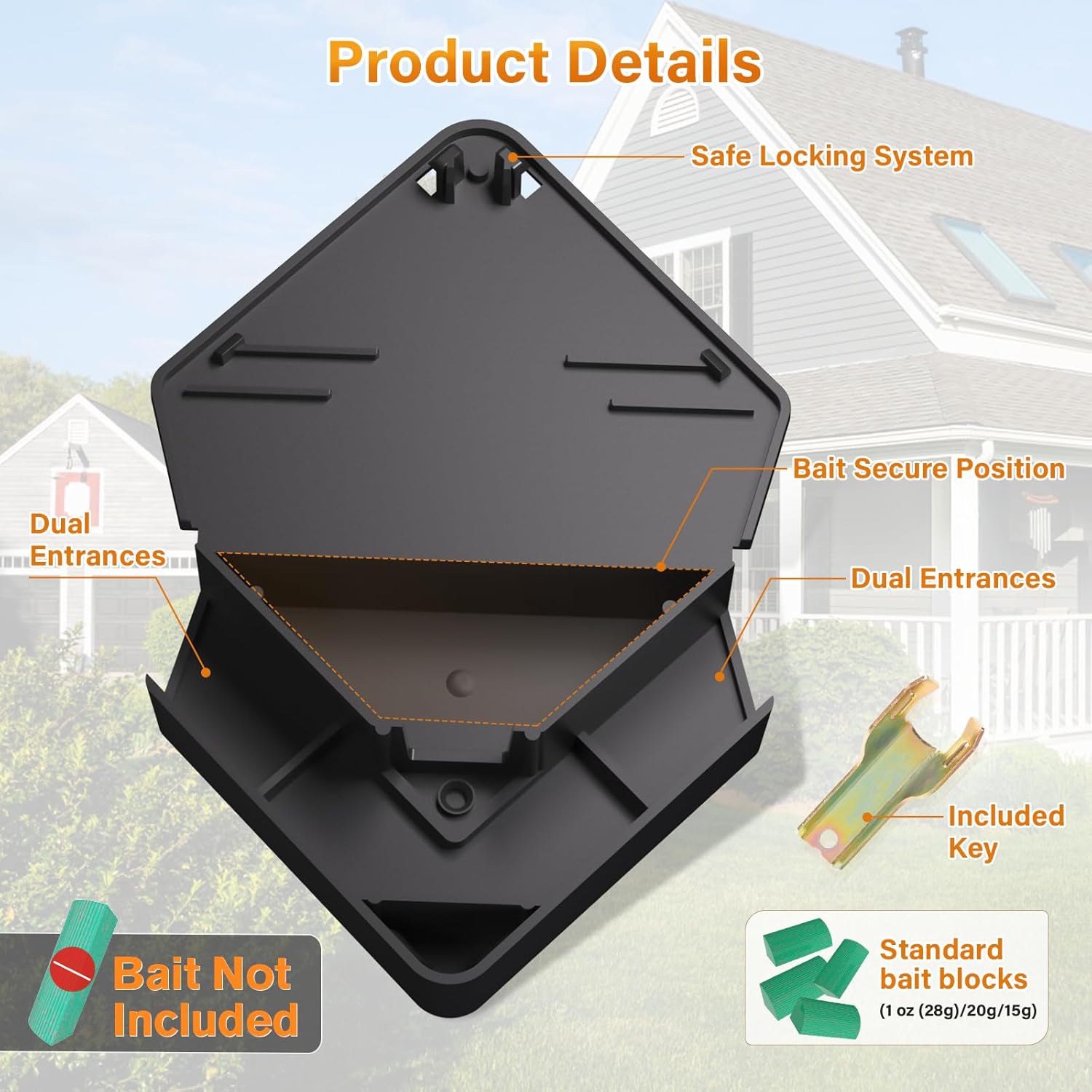 Mouse Station with Keys Black 6 Pack, Key Required Mouse Stations, Mice Stations, Keeps Children and Pets Safe Indoor & Outdoor