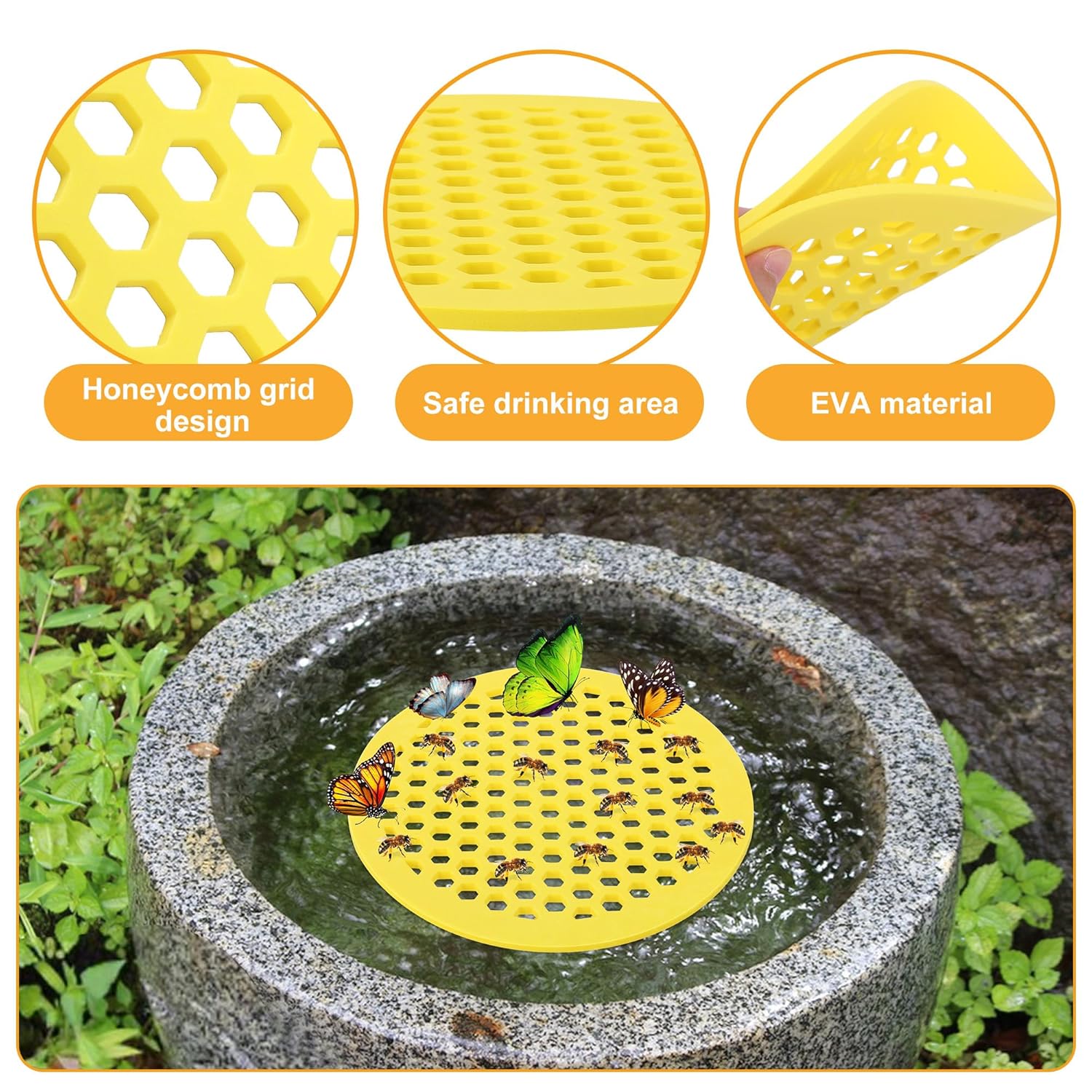 4 Pack Floating Bee Island- 7.87 Inch EVA Foam Floating Bee Watering Station- Butterfly Bee Waterer for Feeding, Bee Bath, Outdoor Garden Decor