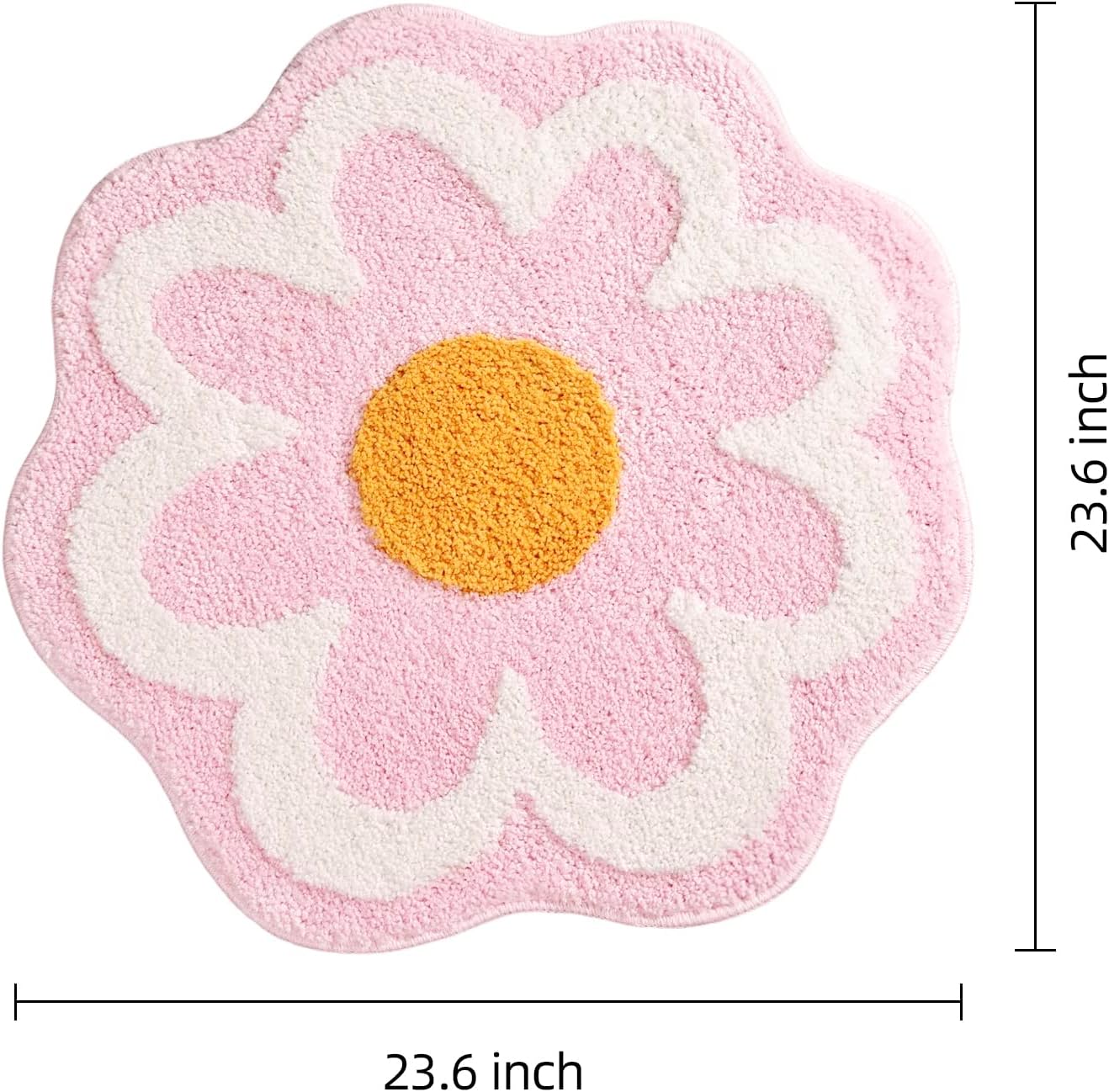 Cute Pink Flower Bath Mat, Machine Washable Bath Rug, Ultra Soft and Fluffy Bathroom Mat, Small Round Non-Slip Water Absorbent Bath Mats for Bathroom Floor, Shower Room and Bathtub