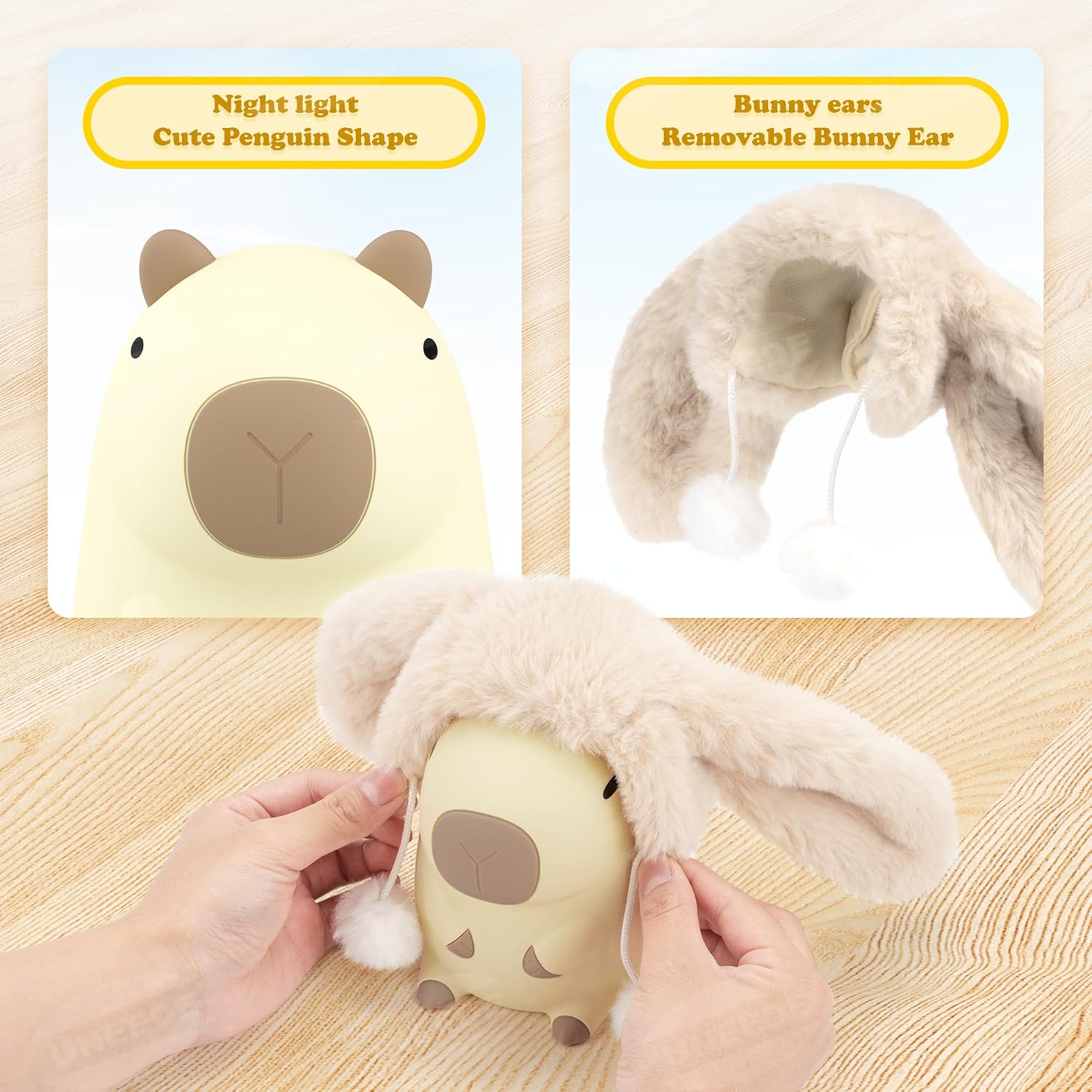 Capybara Night Light White Elephant Gifts - Rechargeable Silicone Touch Lamp, 2-Level Dimmable, 20-Min Timer, Safe Nursery Decor for Kids & Valentines Day Gifts