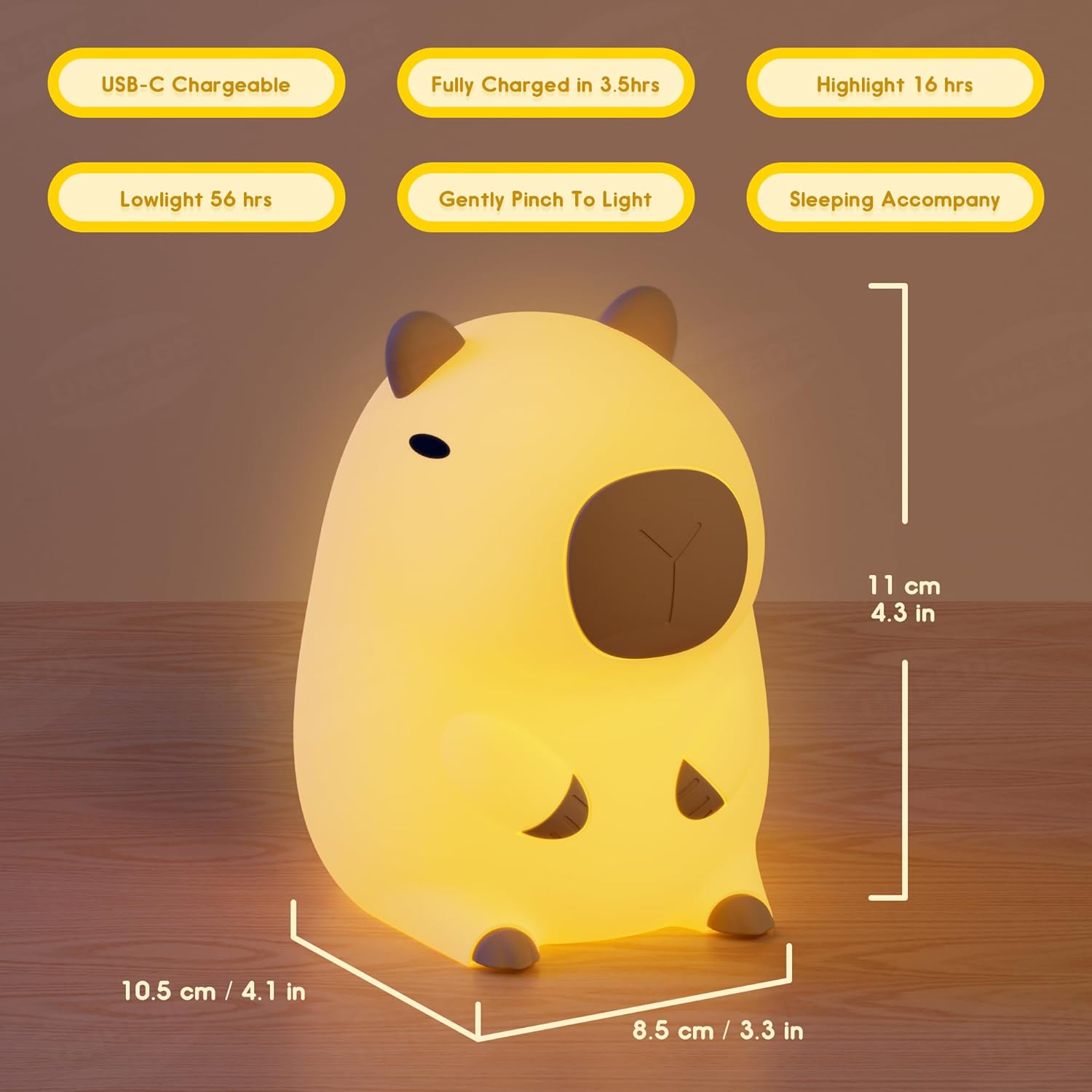 Capybara Night Light White Elephant Gifts - Rechargeable Silicone Touch Lamp, 2-Level Dimmable, 20-Min Timer, Safe Nursery Decor for Kids & Valentines Day Gifts
