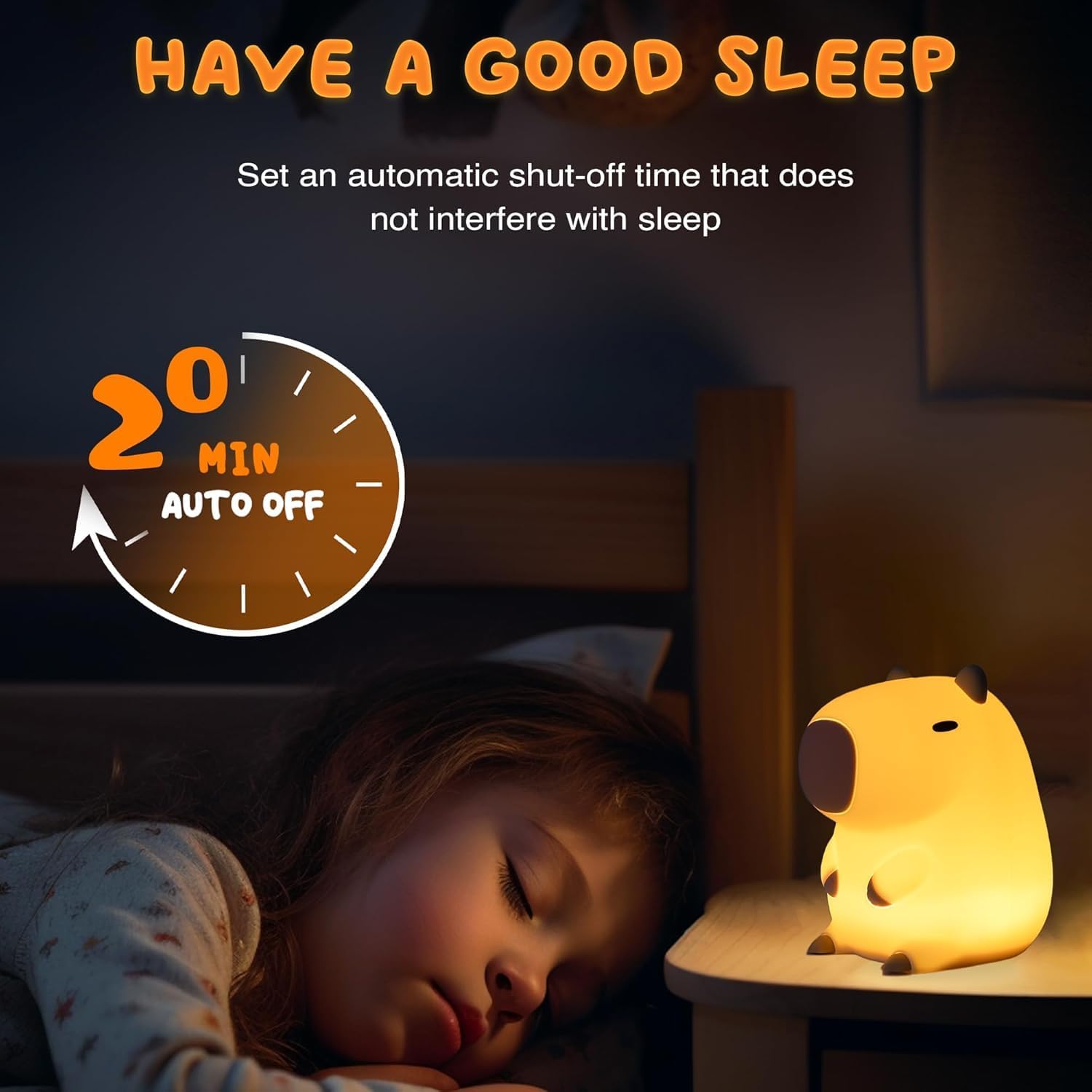 Capybara Night Light White Elephant Gifts - Rechargeable Silicone Touch Lamp, 2-Level Dimmable, 20-Min Timer, Safe Nursery Decor for Kids & Valentines Day Gifts