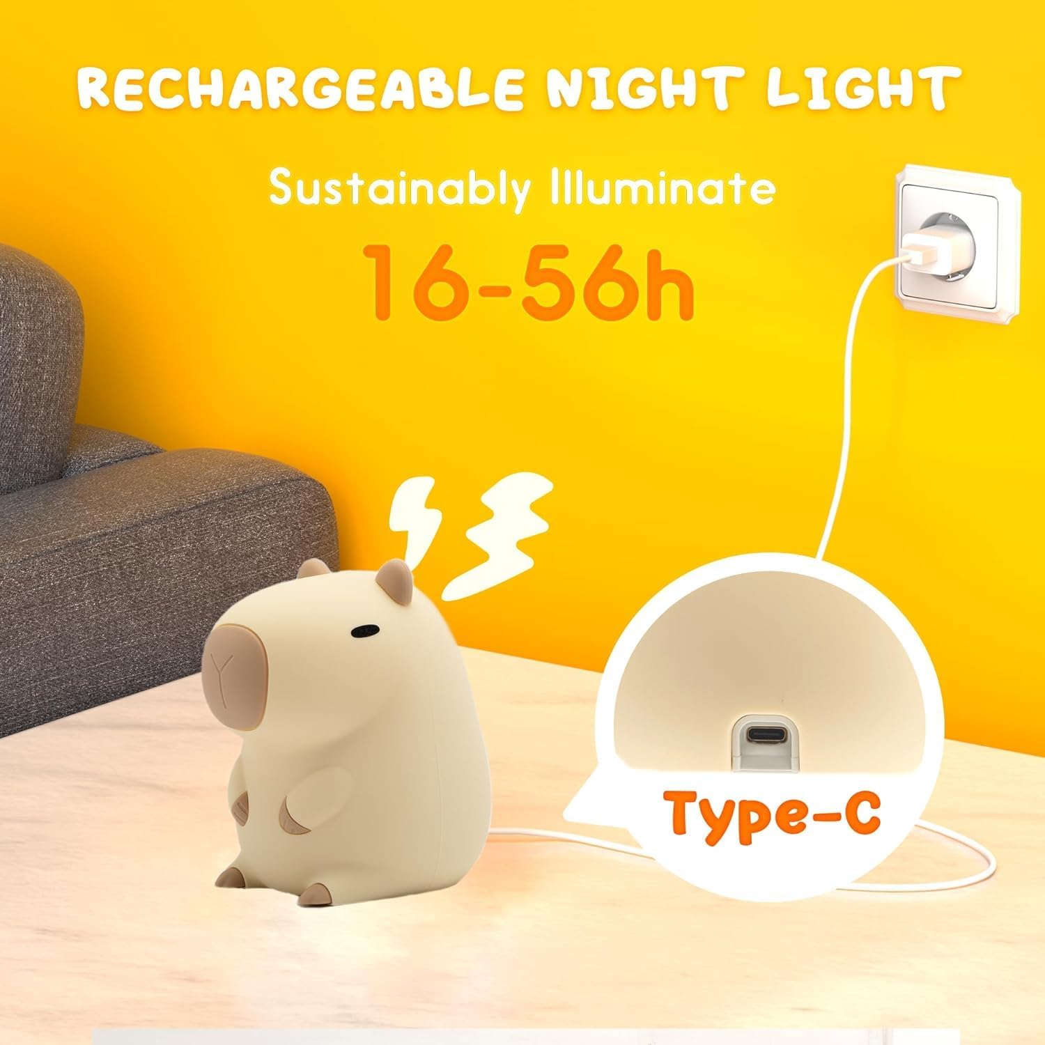Capybara Night Light White Elephant Gifts - Rechargeable Silicone Touch Lamp, 2-Level Dimmable, 20-Min Timer, Safe Nursery Decor for Kids & Valentines Day Gifts
