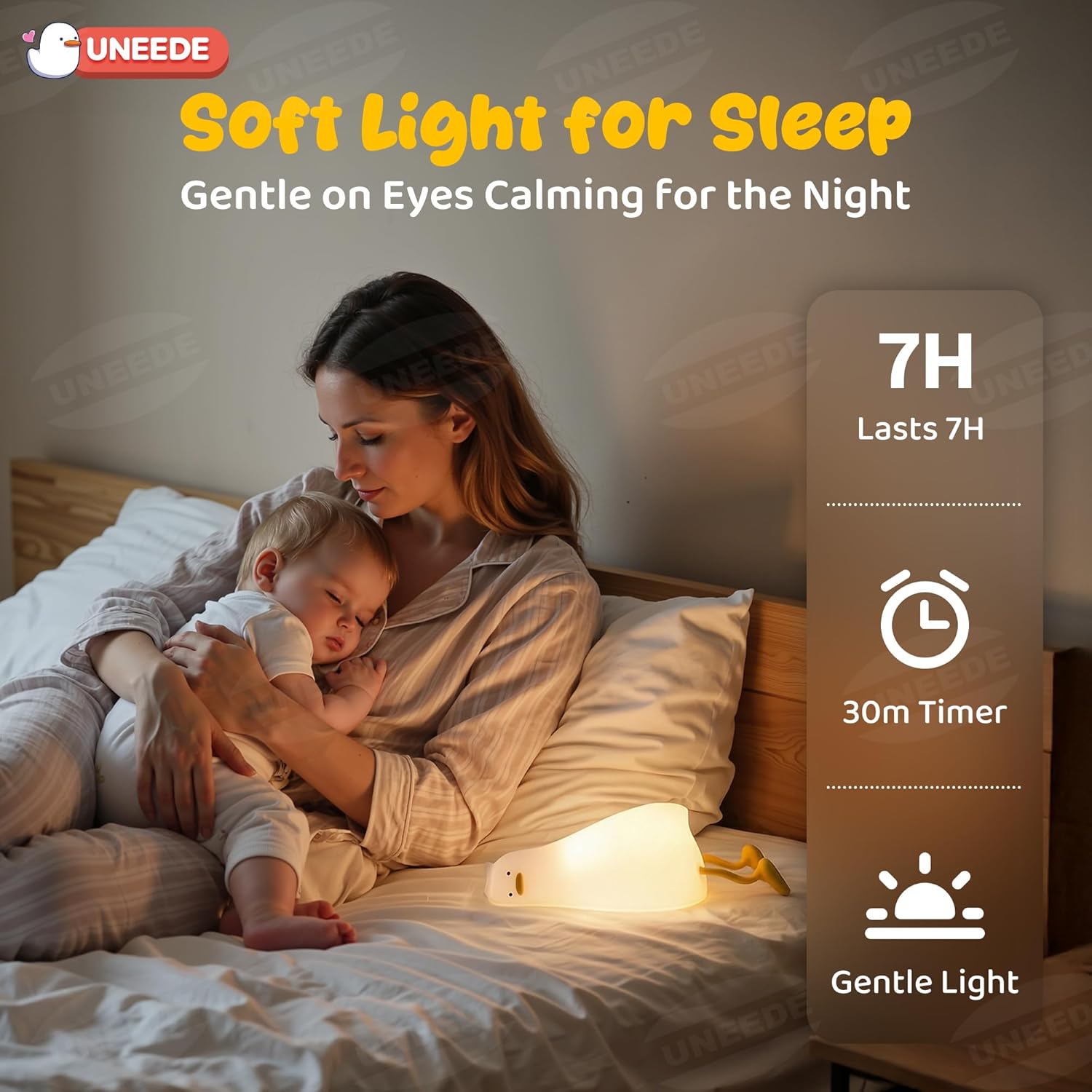 UENEEDE Lying Flat Duck Lamp, 3 Level Dimmable Rechargeable Silicone Night Light, Benson Duck Cute Squishy Touch Sensor Bedside Lamp for Nursery, Breastfeeding, Kids Room Decor