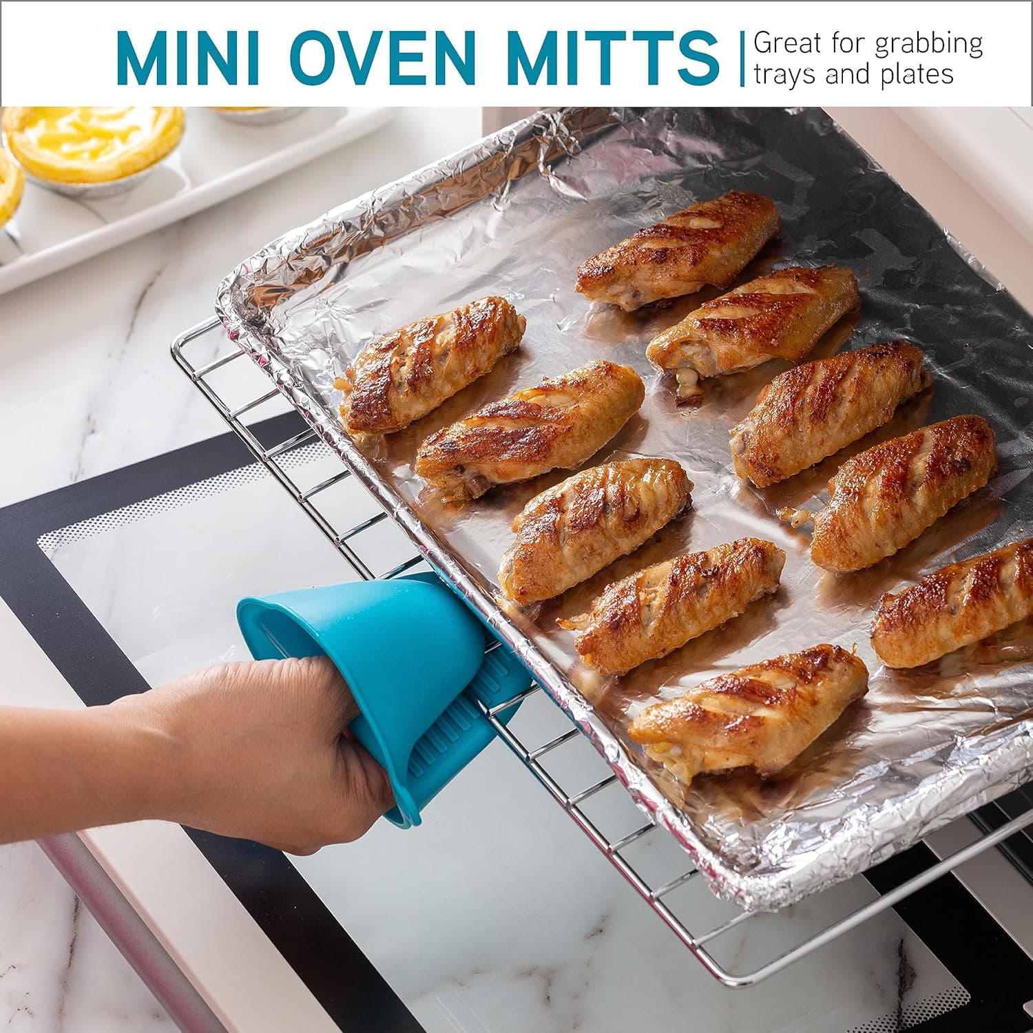 Silicone Oven Mitts- Heat Resistant Gloves with Soft Quilted Lining Oven Mitt Pot Holders for Cooking and BBQ, Teal, Mitt Set