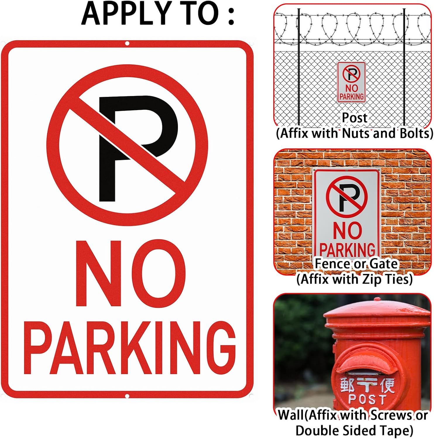 Amylove 6 Pcs No Parking Signs with Symbol, 14 x 10 Inches Reflective Rust Free Aluminum Sign, UV Protected, Weather Resistant, Waterproof, Durable Ink, Easy to Mount