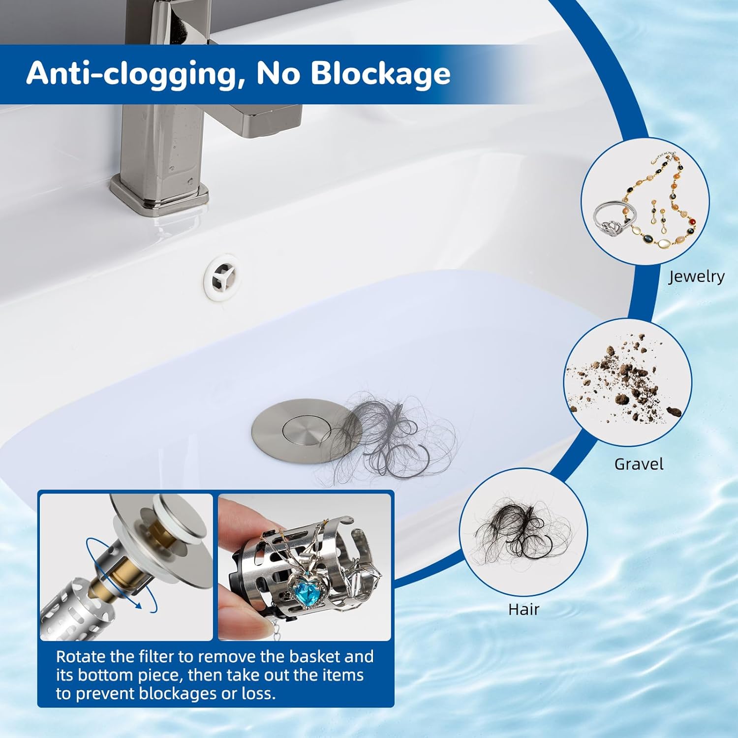 Upgraded 3 in 1 Bathroom and Kitchen Sink Drain Strainer