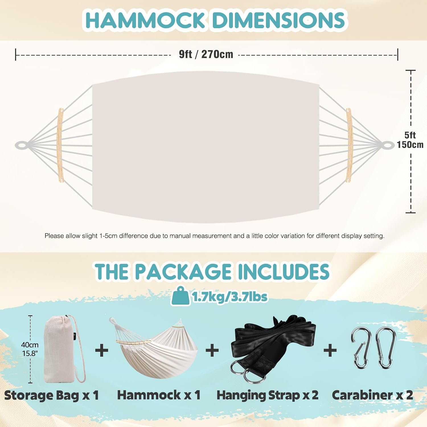 Garden Cotton Hammock Comfortable Fabric Hammock with Spreader Bar Sturdy Hammocks Up to 450lbs Portable Lightweight Hammocks with Travel Bag for Camping Outdoor/Indoor Patio Backyard