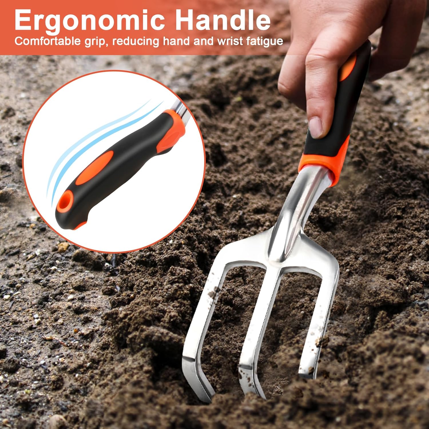 Hand Rake Garden Tool, Heavy Duty Hand Cultivators for Gardening + Garden Tools Sets, Gardening Tool Set with 39.3 in Repotting Mat