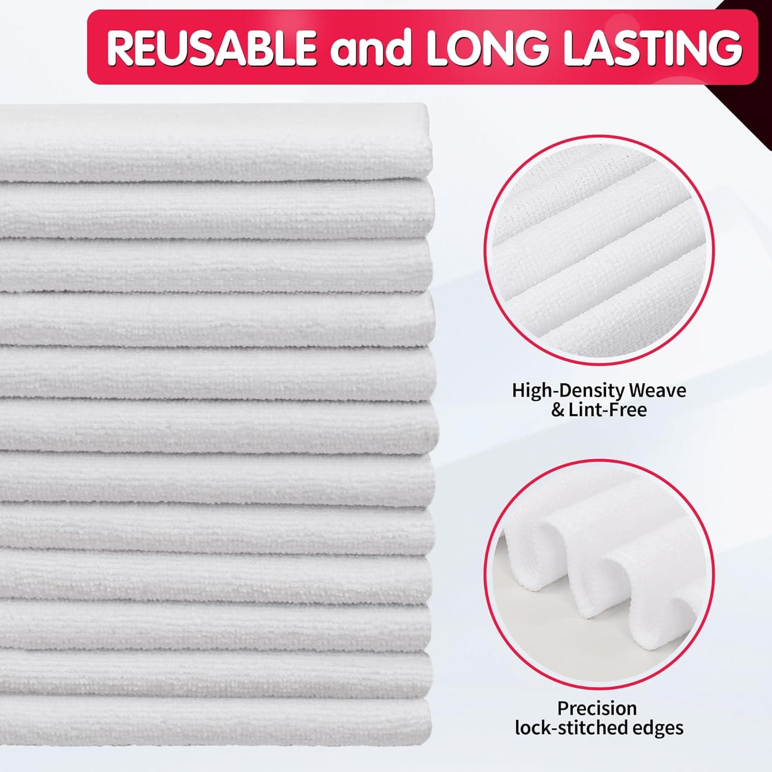 White Microfiber Cleaning Cloth -Pack of 12 Microfiber Cleaning Cloth Bulk, 100 Pack Shop Towels, Lint-Free Car Wash Towels