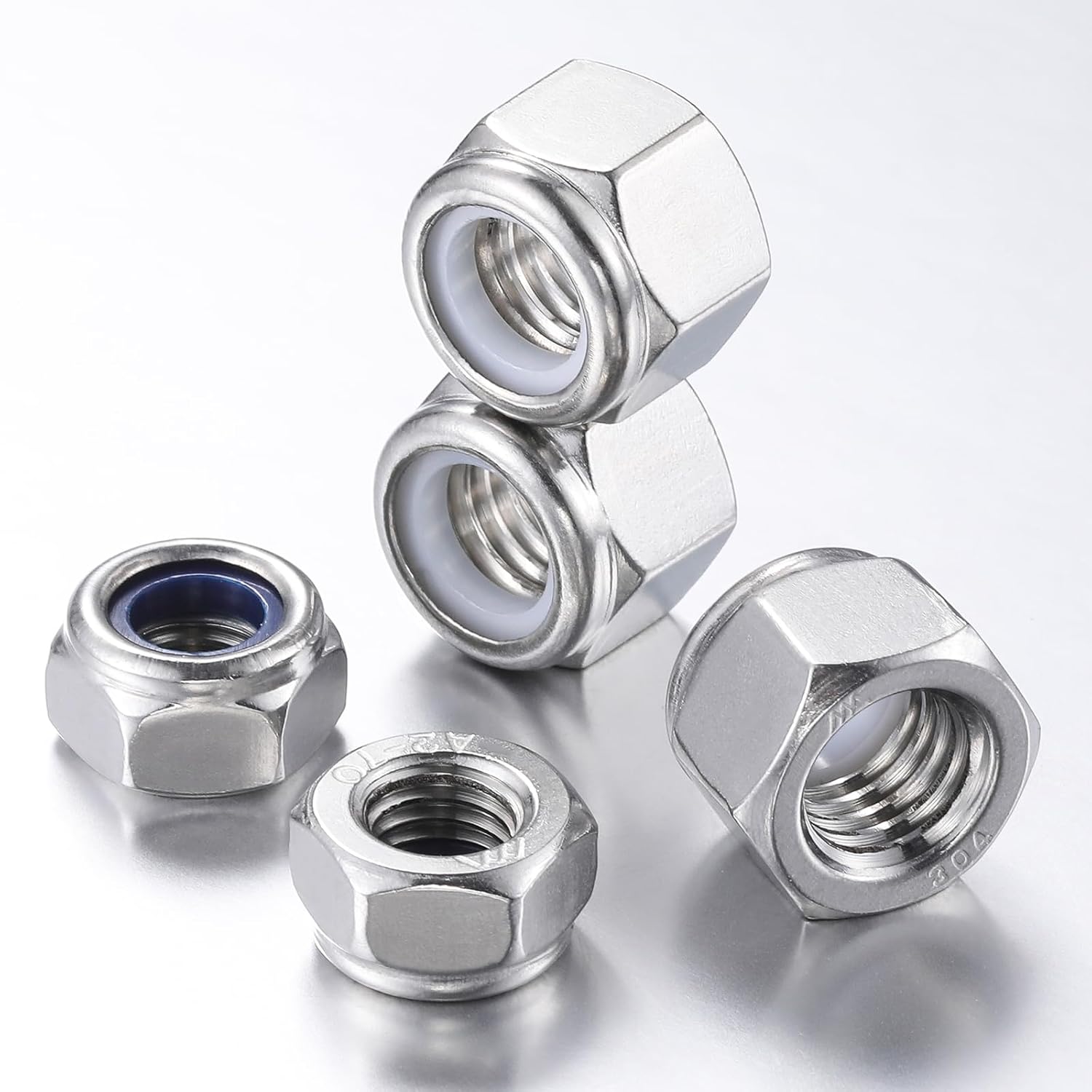 (50pcs) M8 Self Clinching Nuts 304 Stainless Steel Self-Lock Nylon Inserted Hex Lock Nuts