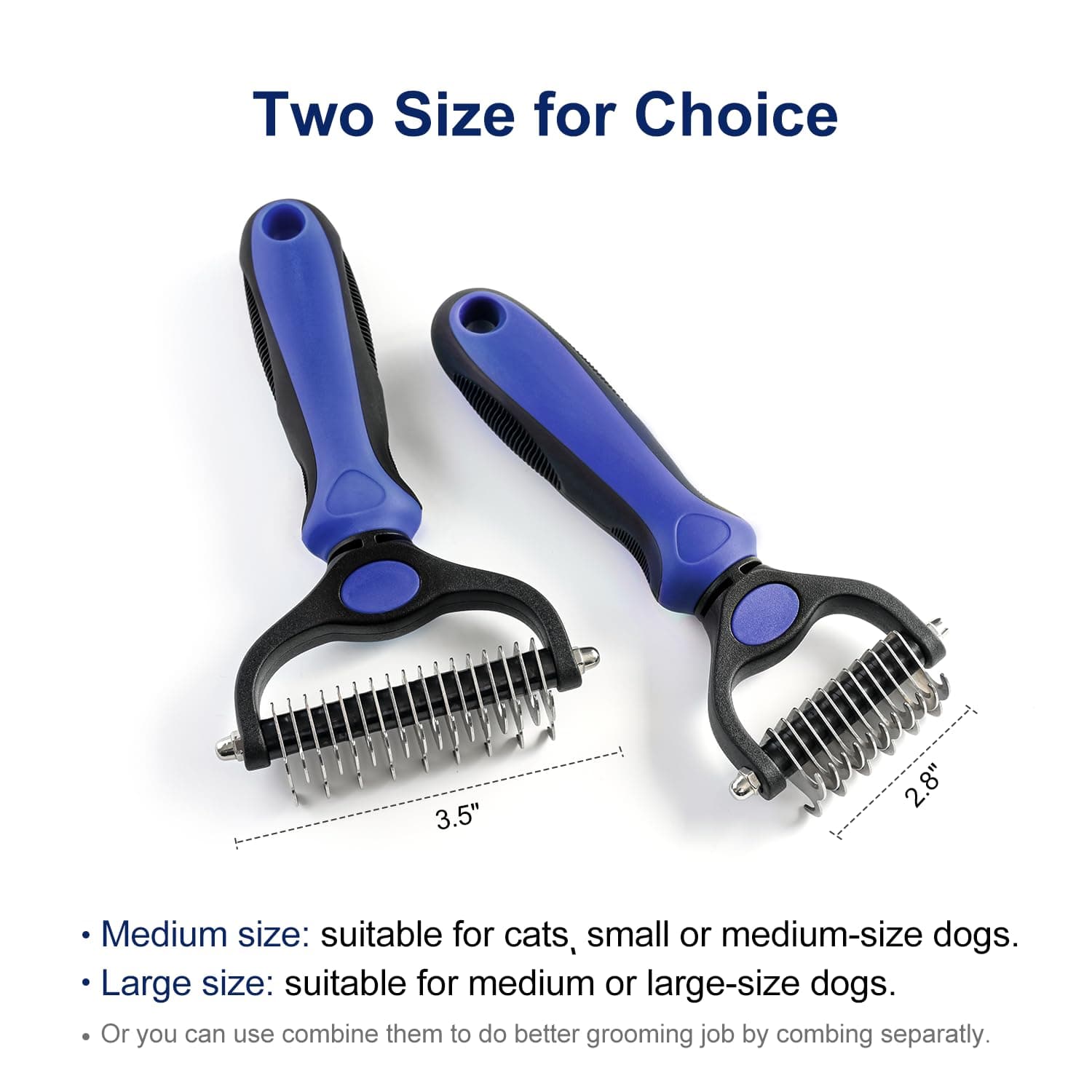 Grooming Rake Double-Sided Deshedding Tool Small Blue