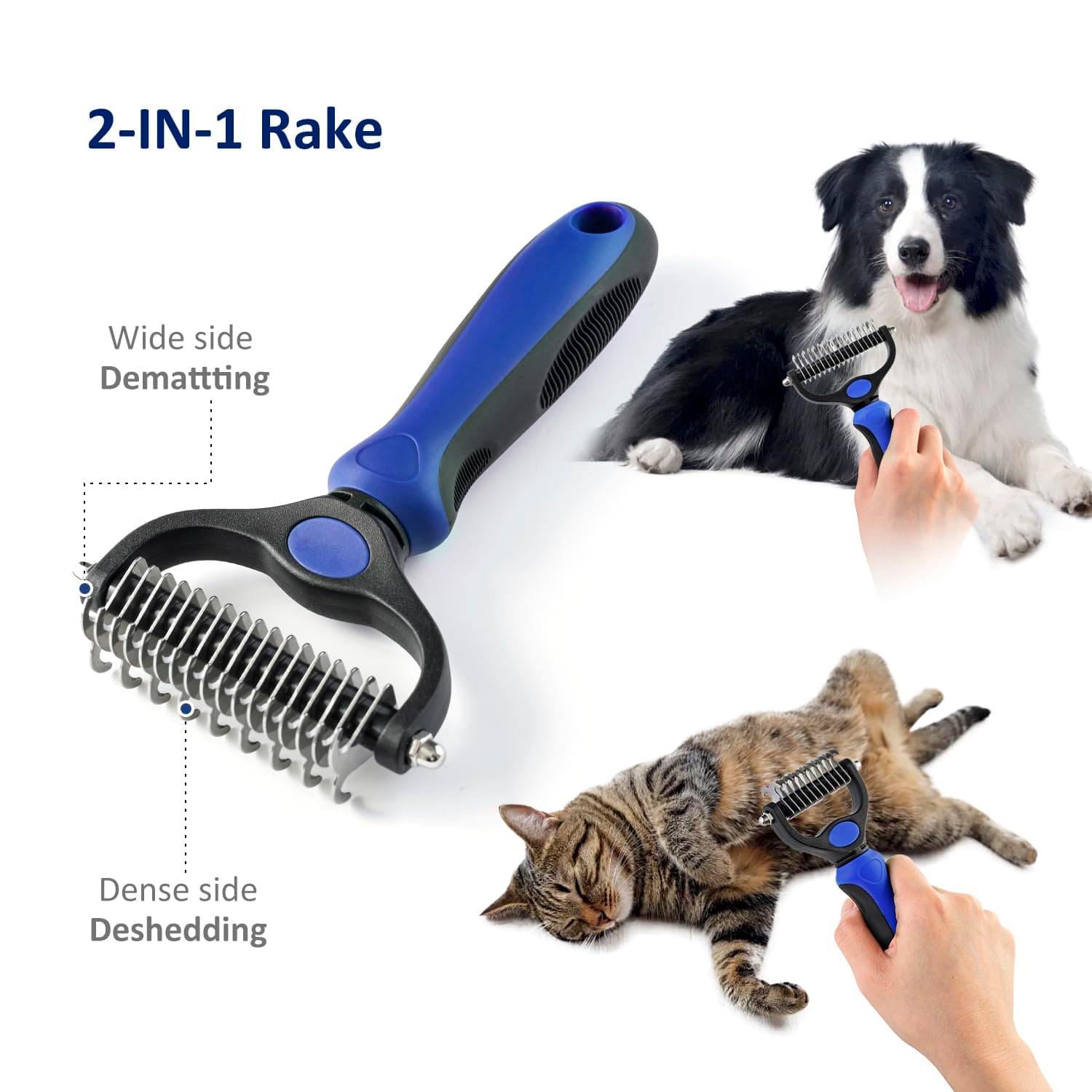 Grooming Rake Double-Sided Deshedding Tool Small Blue
