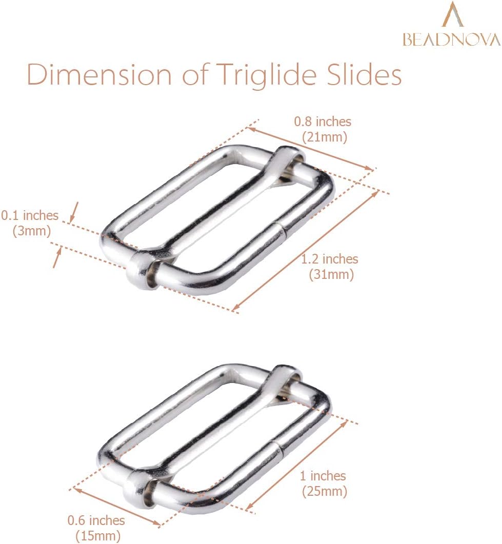 Adjtable Slide Buckle 1 Inch Triglide Slides Metal Webbing Slider For Strap Belt Backpack Handbag DIY (10 Pieces, Silver Color)