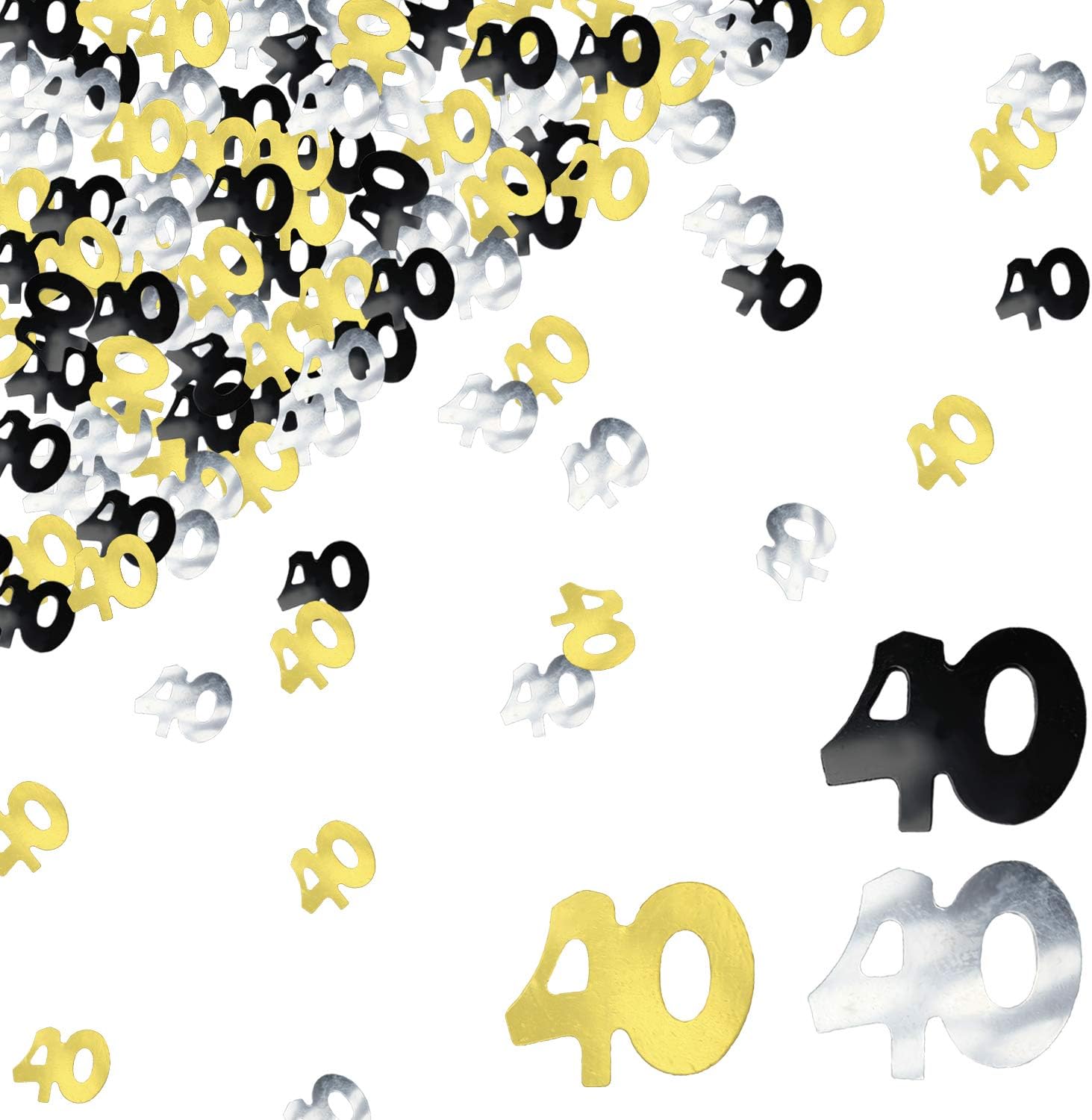 40th Birthday Confetti Forty Years Old 40 Anniversary Number Confetti for Birthday Party Decor Wedding Table Decoration (1oz, Gold Silver Black Mix)