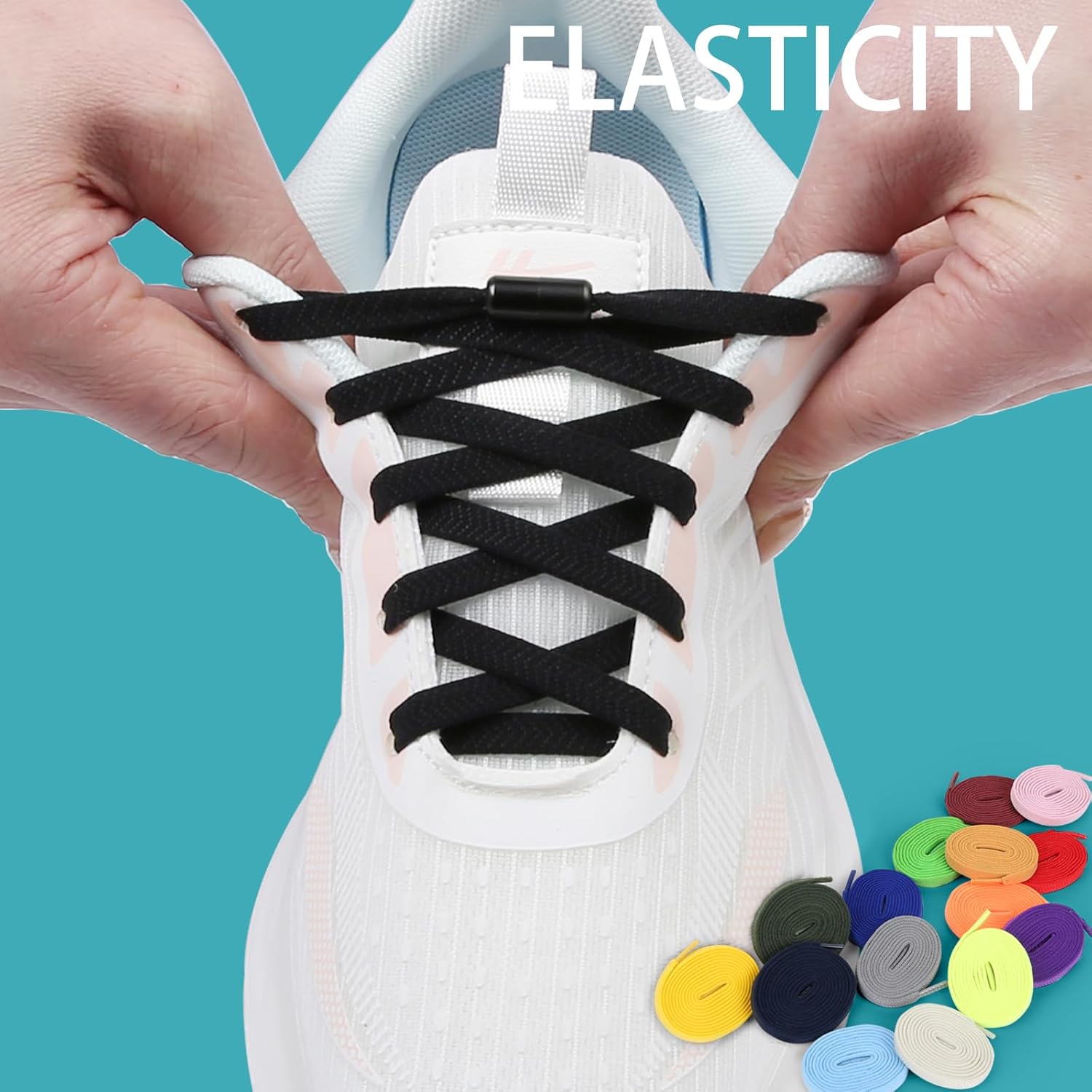 2 Pairs Elastic No Tie Shoe Laces for Adults and Kids Shoes, Tieless Flat Shoelaces for Sneakers