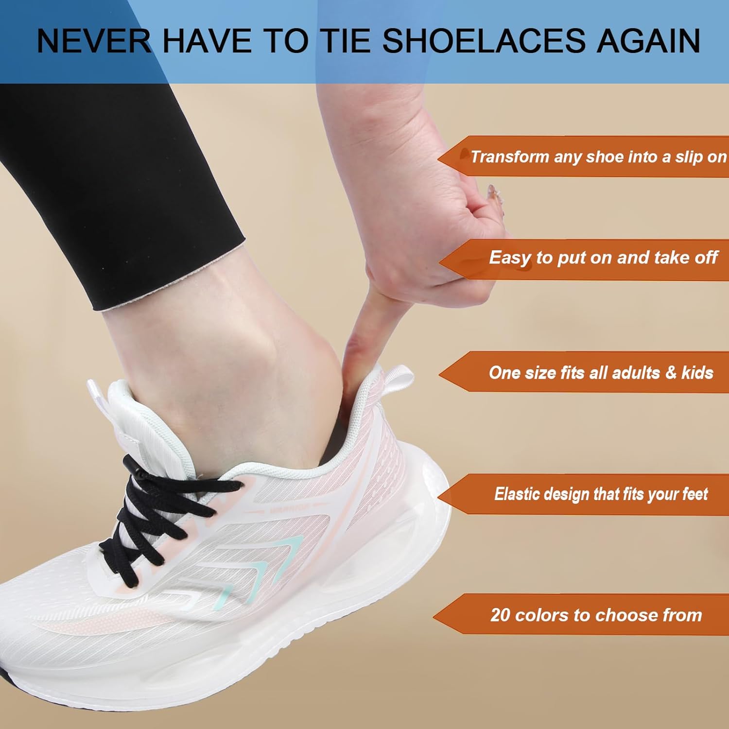 2 Pairs Elastic No Tie Shoe Laces for Adults and Kids Shoes, Tieless Flat Shoelaces for Sneakers