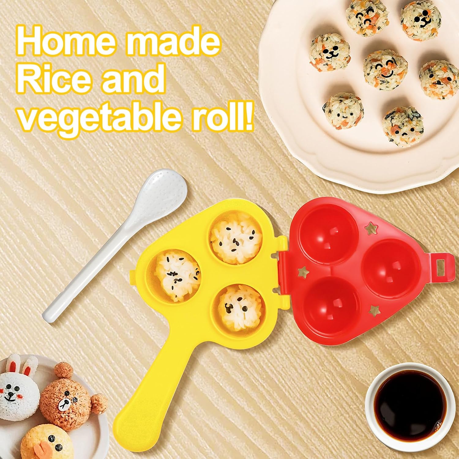 Rice Ball Mold, Upgraded Rice Ball Shaker, Onigiri Rice Ball Maker Molds for Kids, DIY Mini Shi Maker Mold